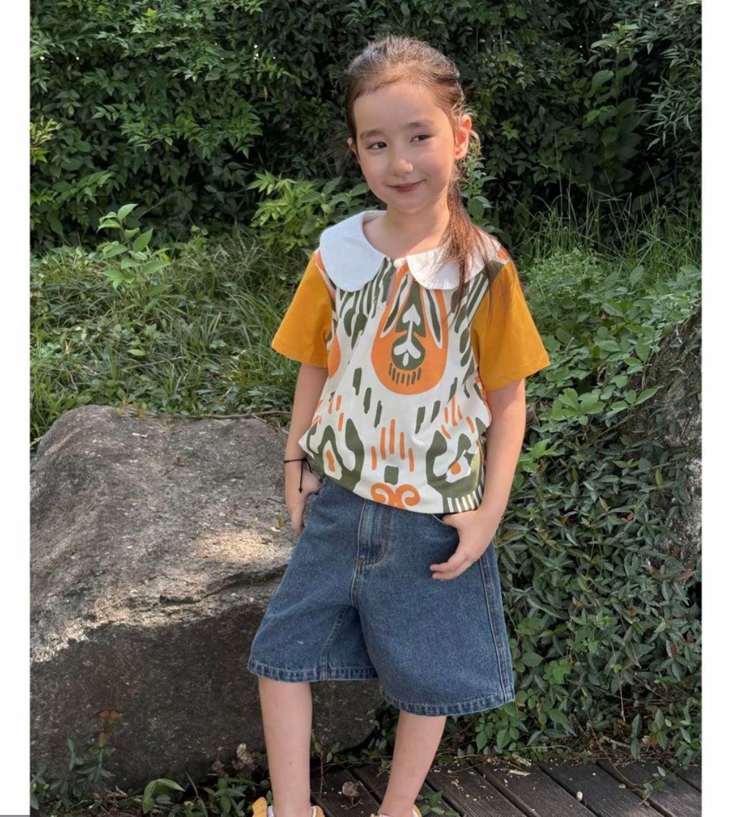 Ikat Summer Top with Contrast Sleeves – Unisex Style | Liwanay