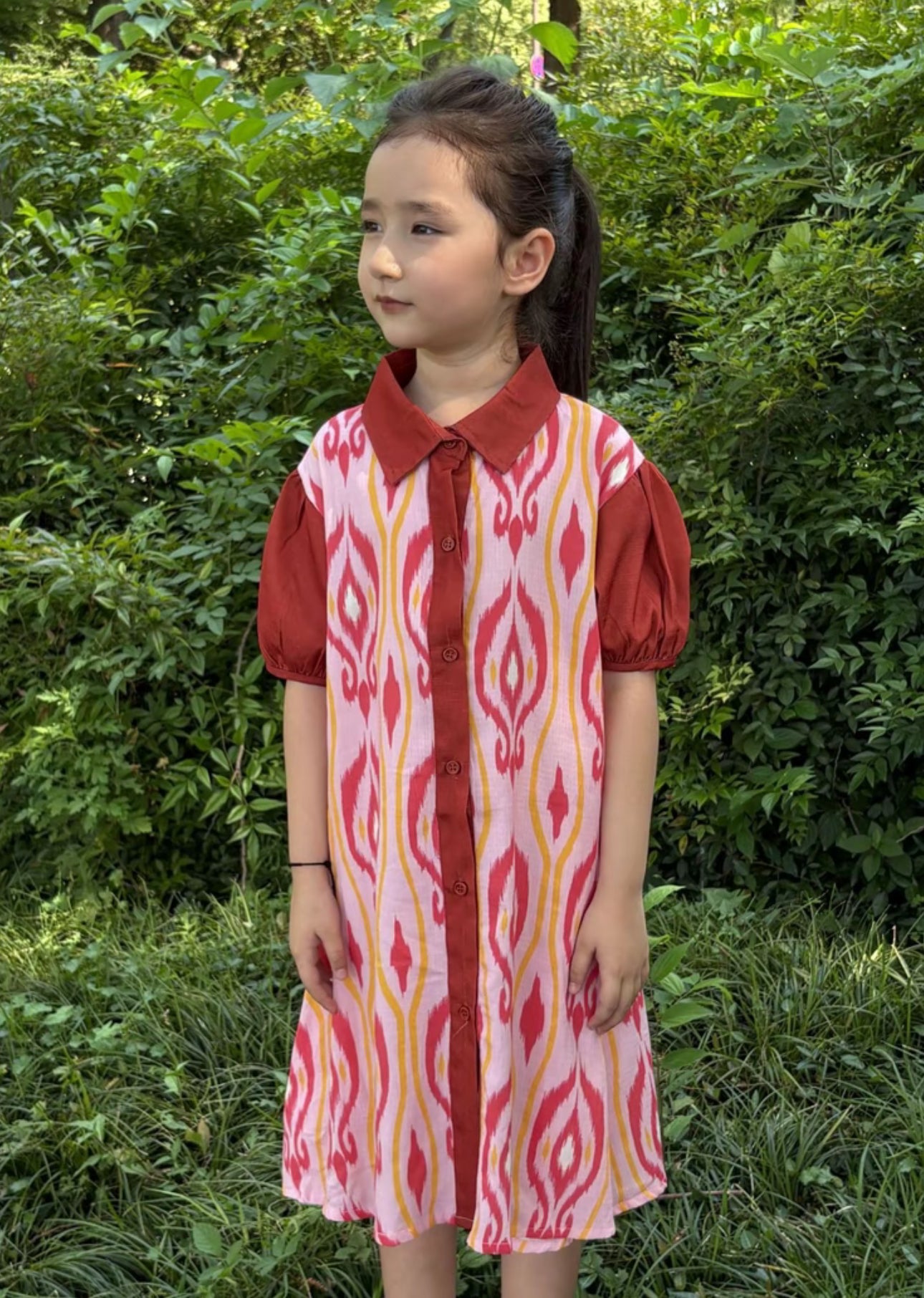 Red Atlas Ikat Summer Shirt Dress – Lightweight & Breathable