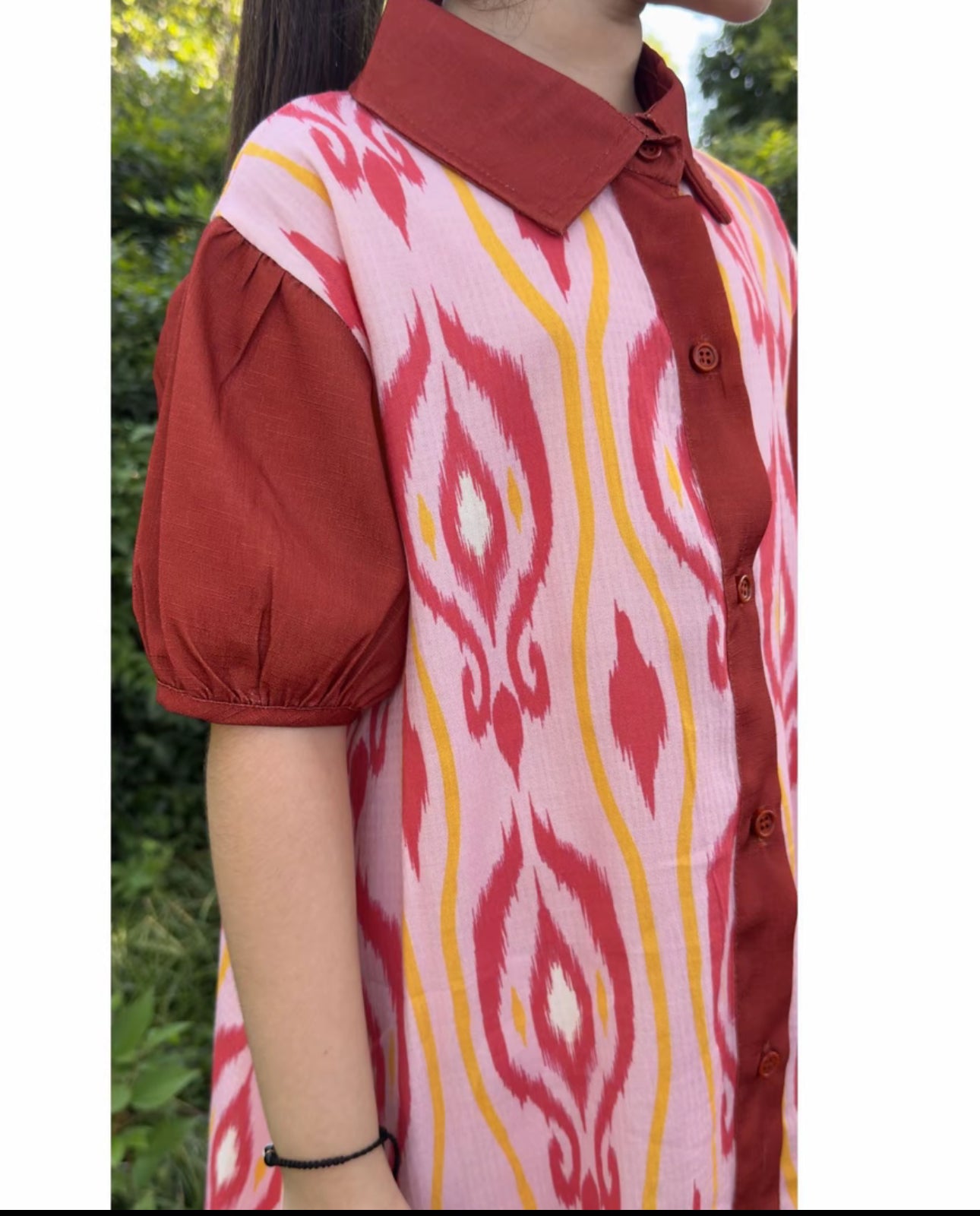 Red Atlas Ikat Summer Shirt Dress – Lightweight & Breathable