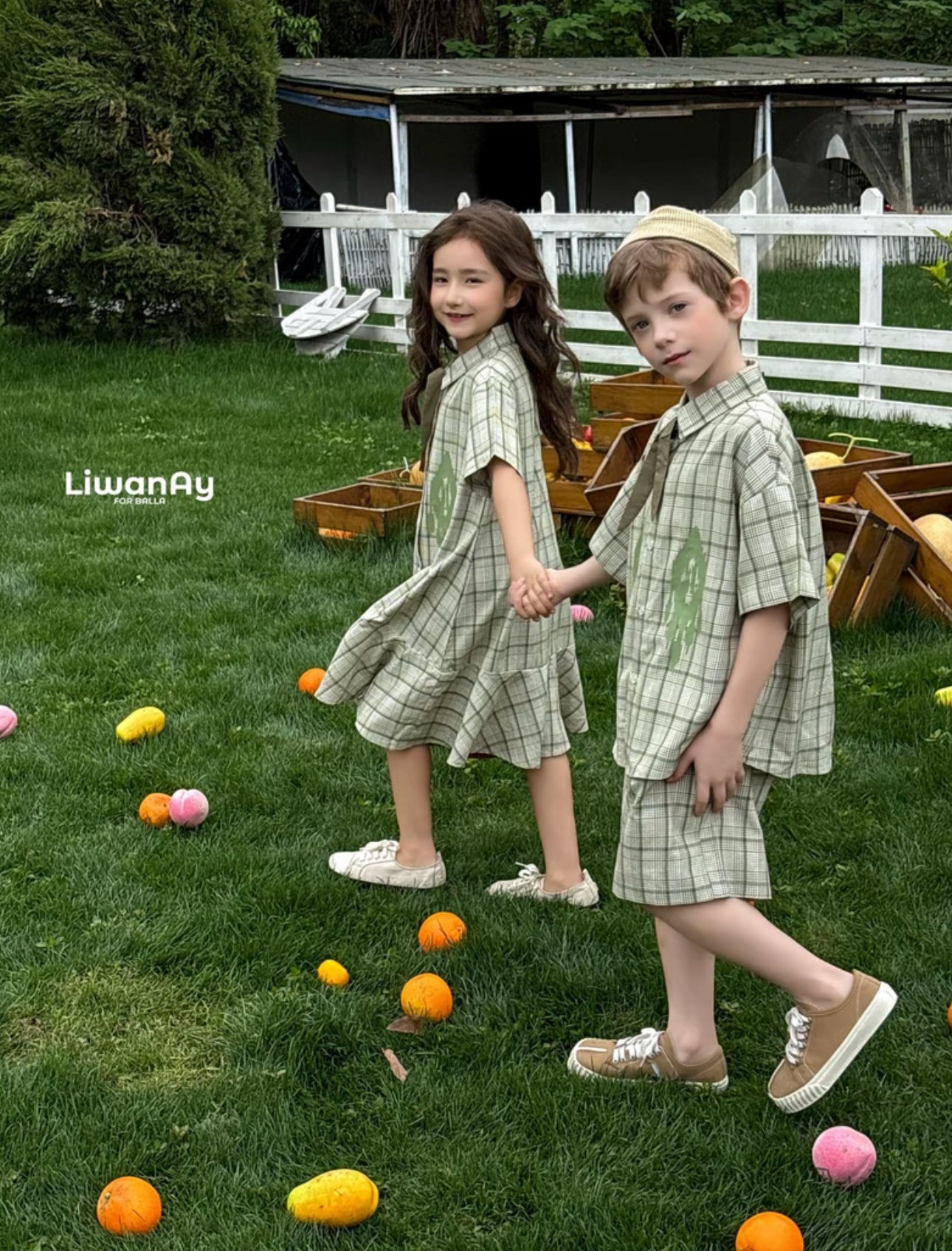 Matching Sibling Outfit – Plaid Ikat Shirt & Dress Set