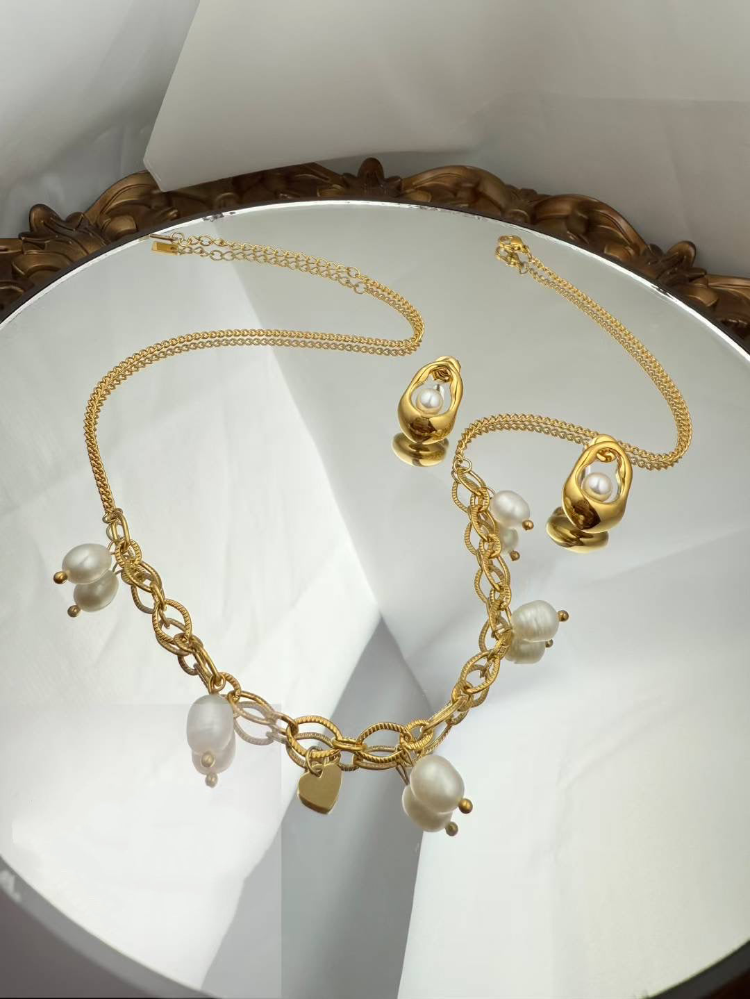 Stainless Steel Pearl Jewelry Set – Necklace & Earrings(49)