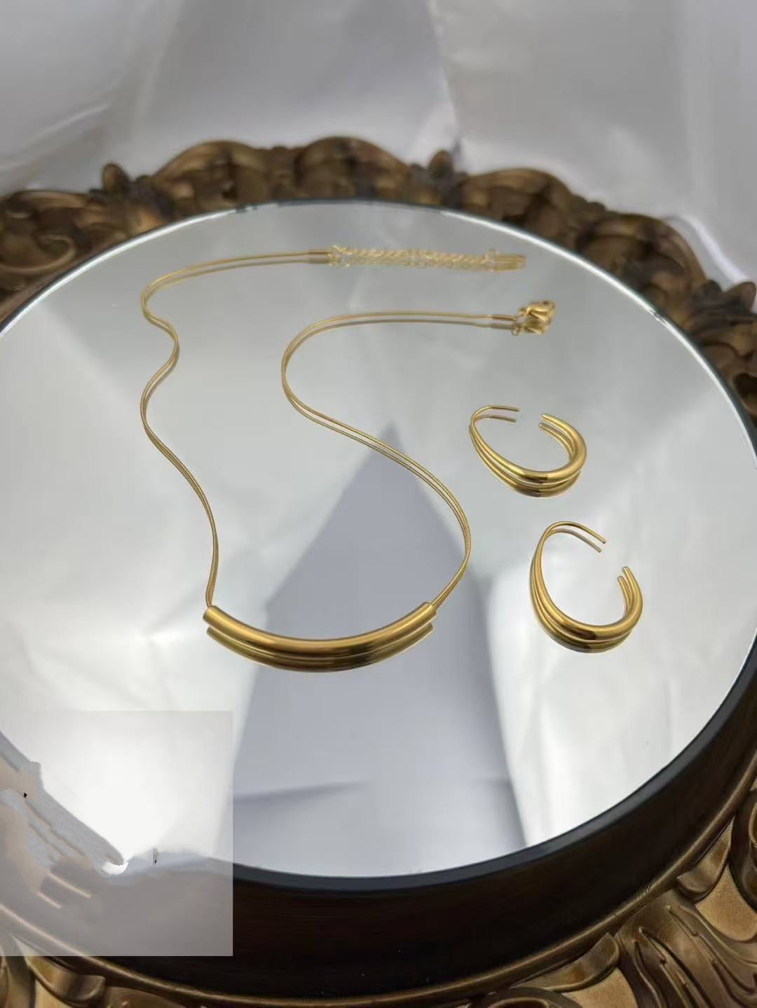 Gold Color Stainless Steel Necklace & Earrings Set – Minimalist Design(69)