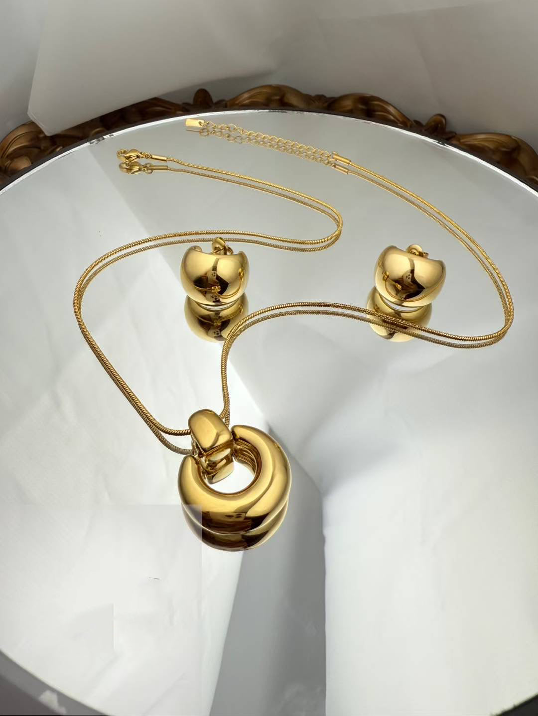 Gold Color Stainless Steel Necklace & Earrings Set – Bold Modern Design (71)