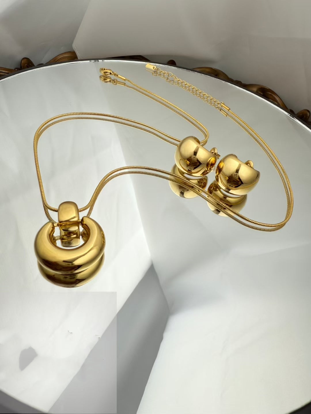 Gold Color Stainless Steel Necklace & Earrings Set – Bold Modern Design (71)