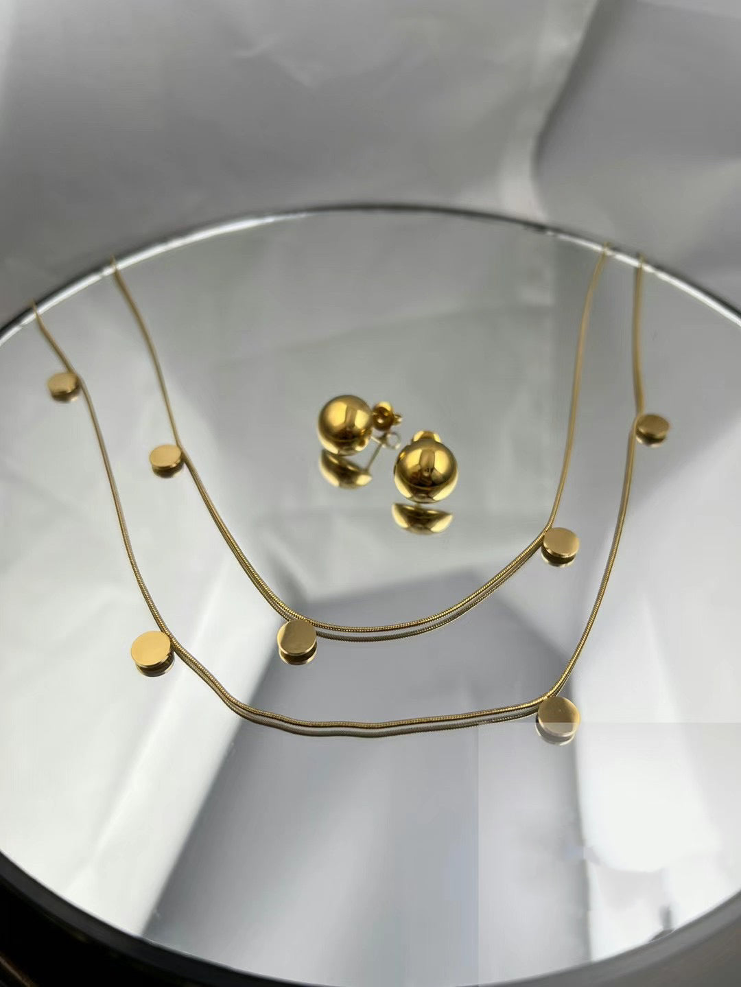 Gold Color Stainless Steel Minimalist Layered Necklace & Earrings Set(78)