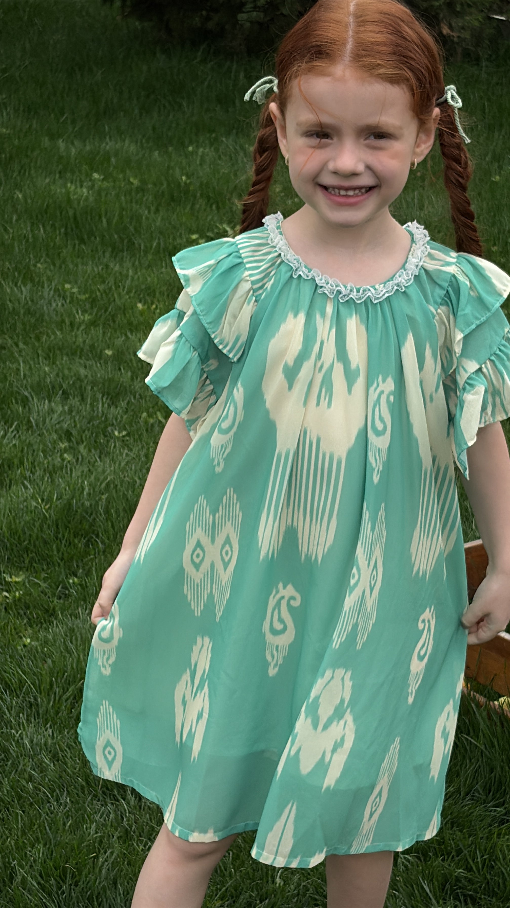 Mint Green Flutter Sleeve Ikat Dress – Liwanay Kids