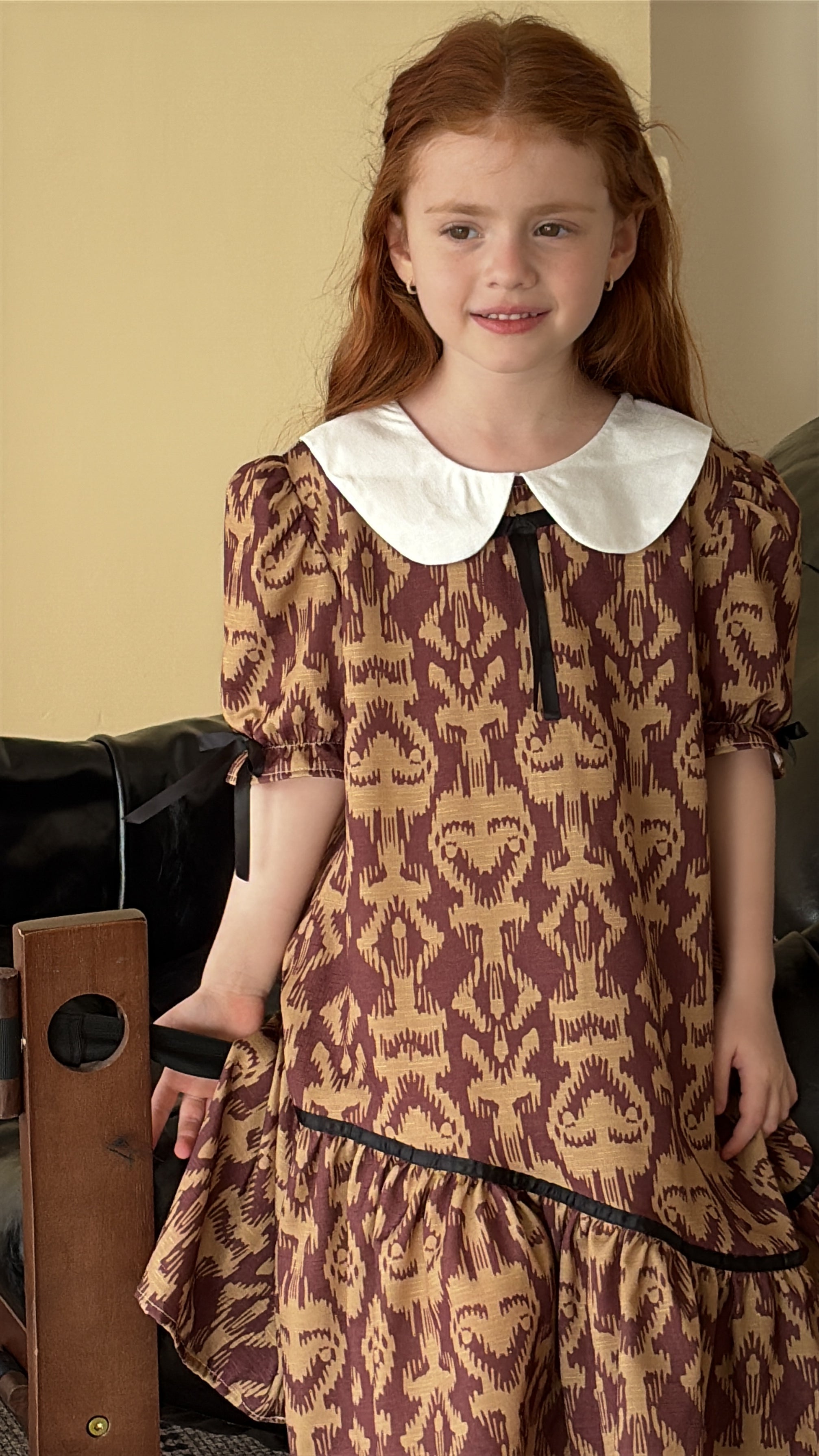 Girls Vintage Puff Sleeve Dress β Ikat Atlas Cotton Summer Dress