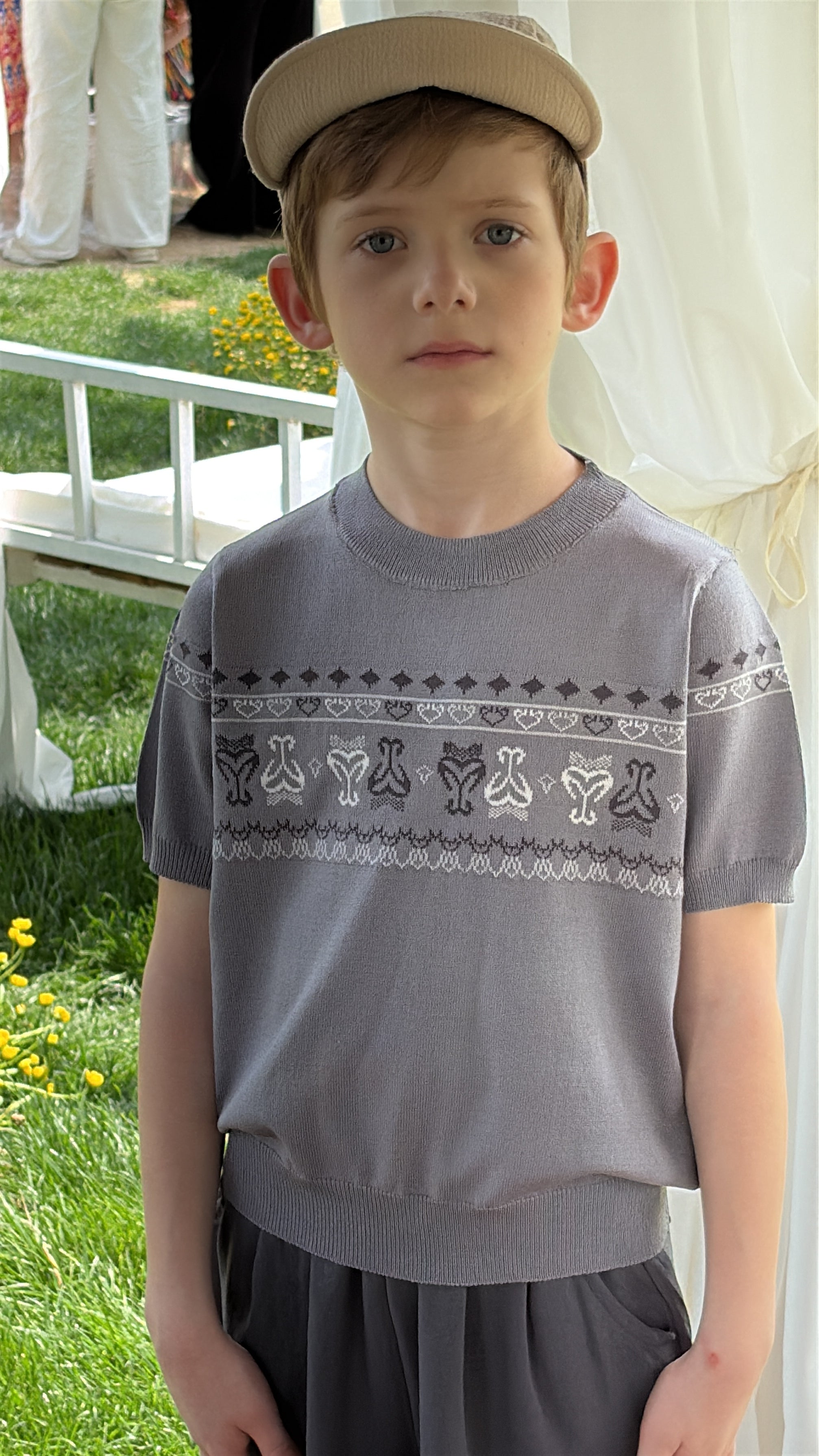 “Summer Weave” Ice Silk Knit Tee – Breathable & Unisex | Uyghur-Inspired Pattern