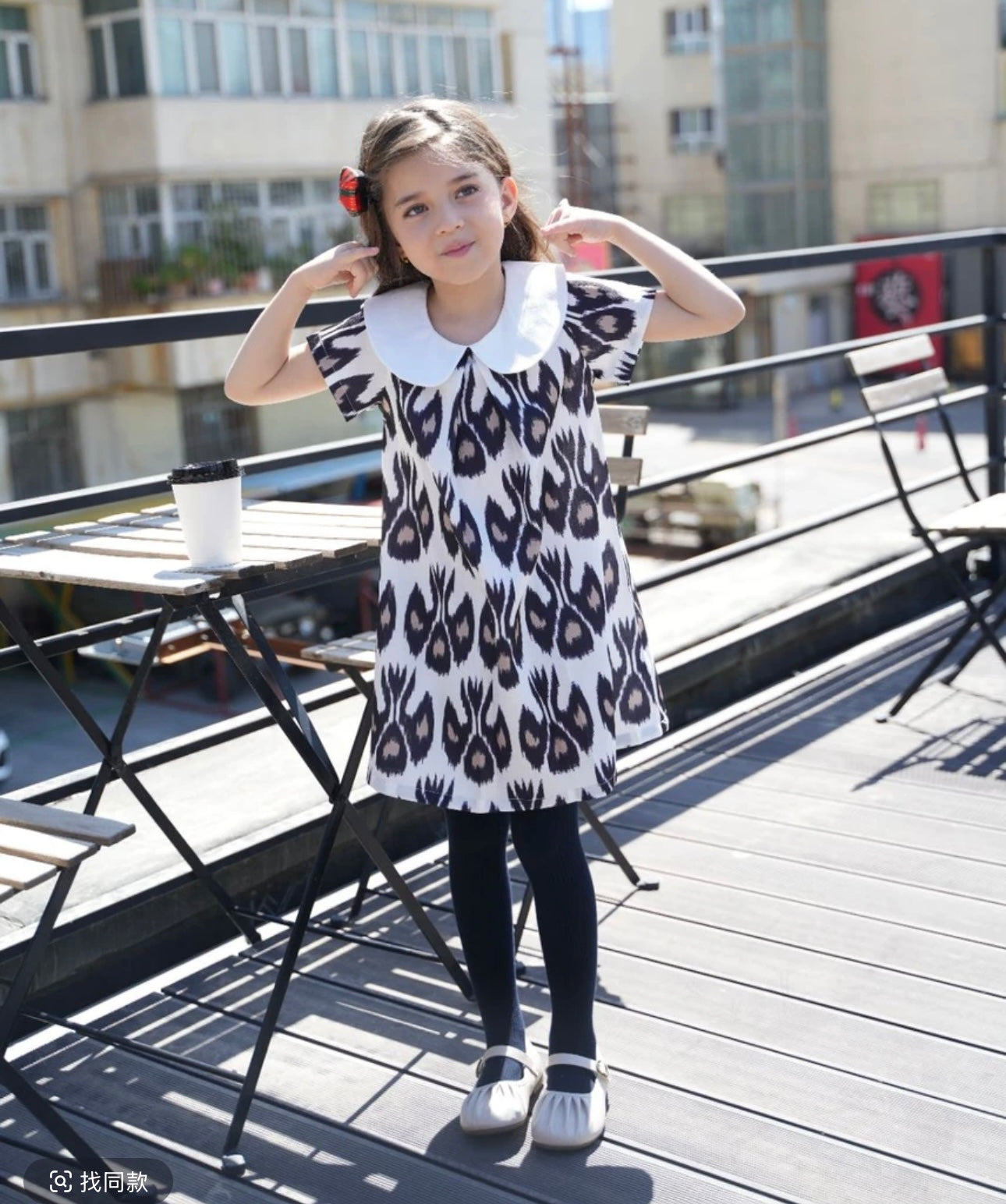 Atlas Girls Vintage Ikat Pattern Dress with Peter Pan Collar – Summer Style