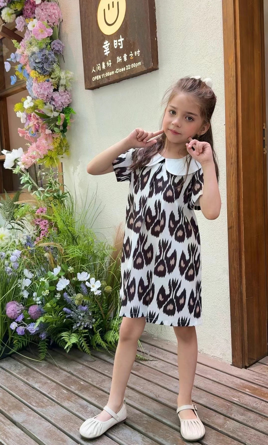 Atlas Girls Vintage Ikat Pattern Dress with Peter Pan Collar – Summer Style