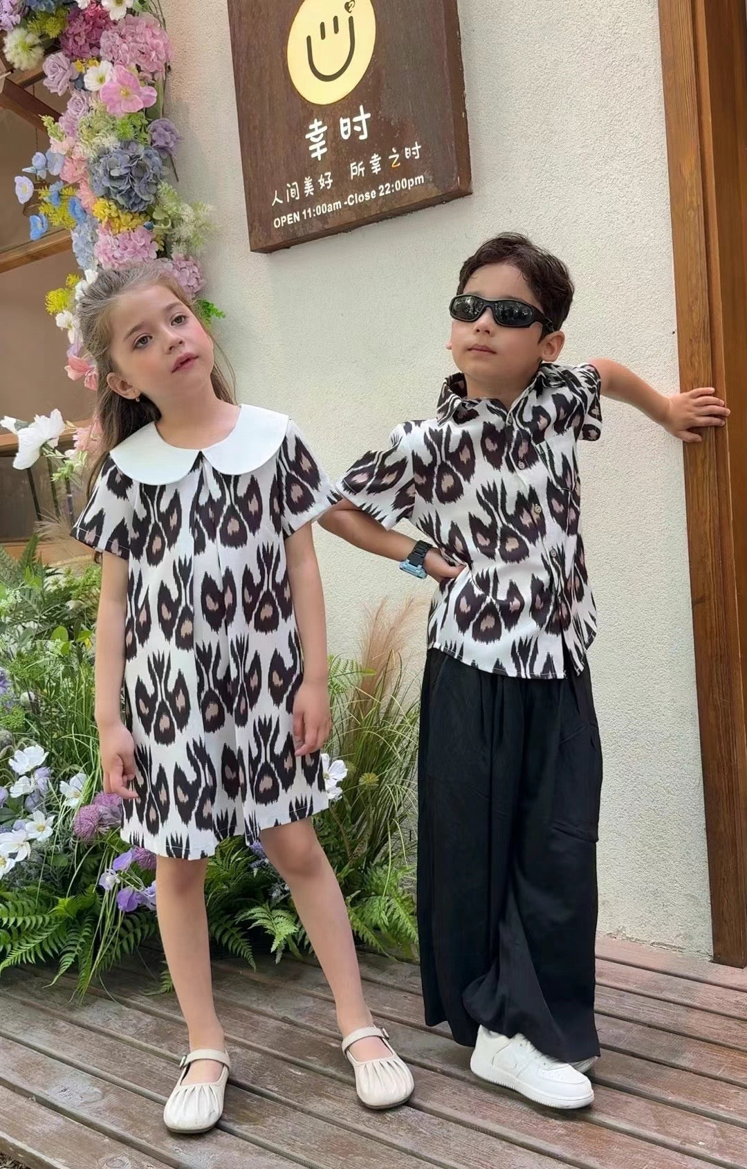 Atlas Girls Vintage Ikat Pattern Dress with Peter Pan Collar – Summer Style