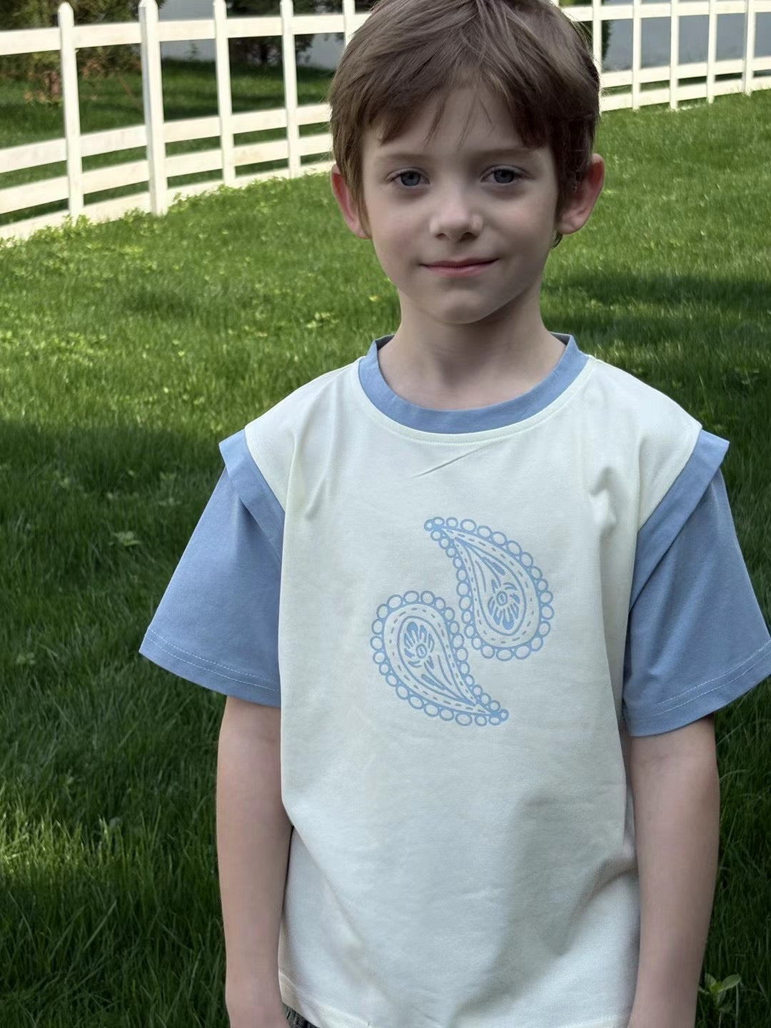 “Almond Blessing” Boys’ T-Shirt – Uyghur Badam Motif | Soft Cotton Blend