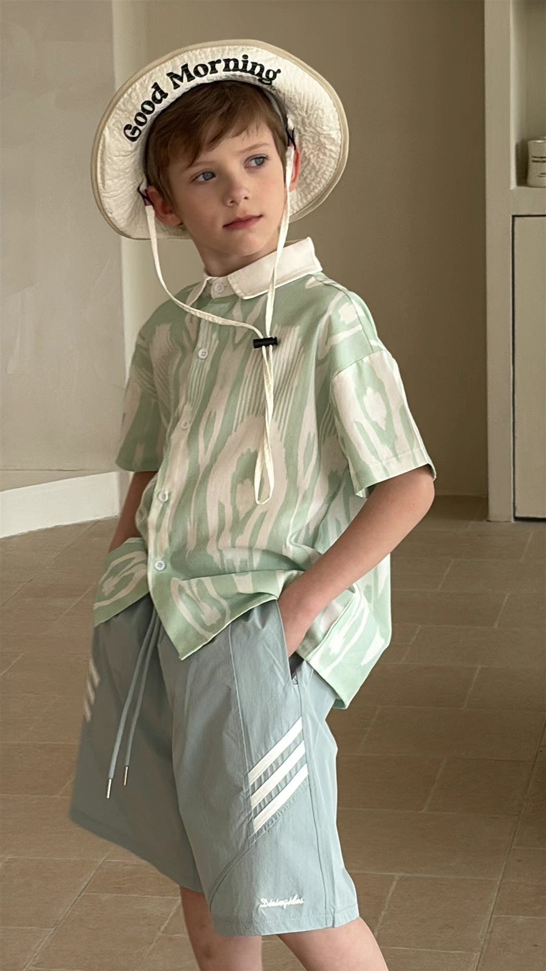 “Mint Nomad” Boys’ Atlas Ikat Shirt – 100% Cotton | Uzbek-Inspired Summer Style