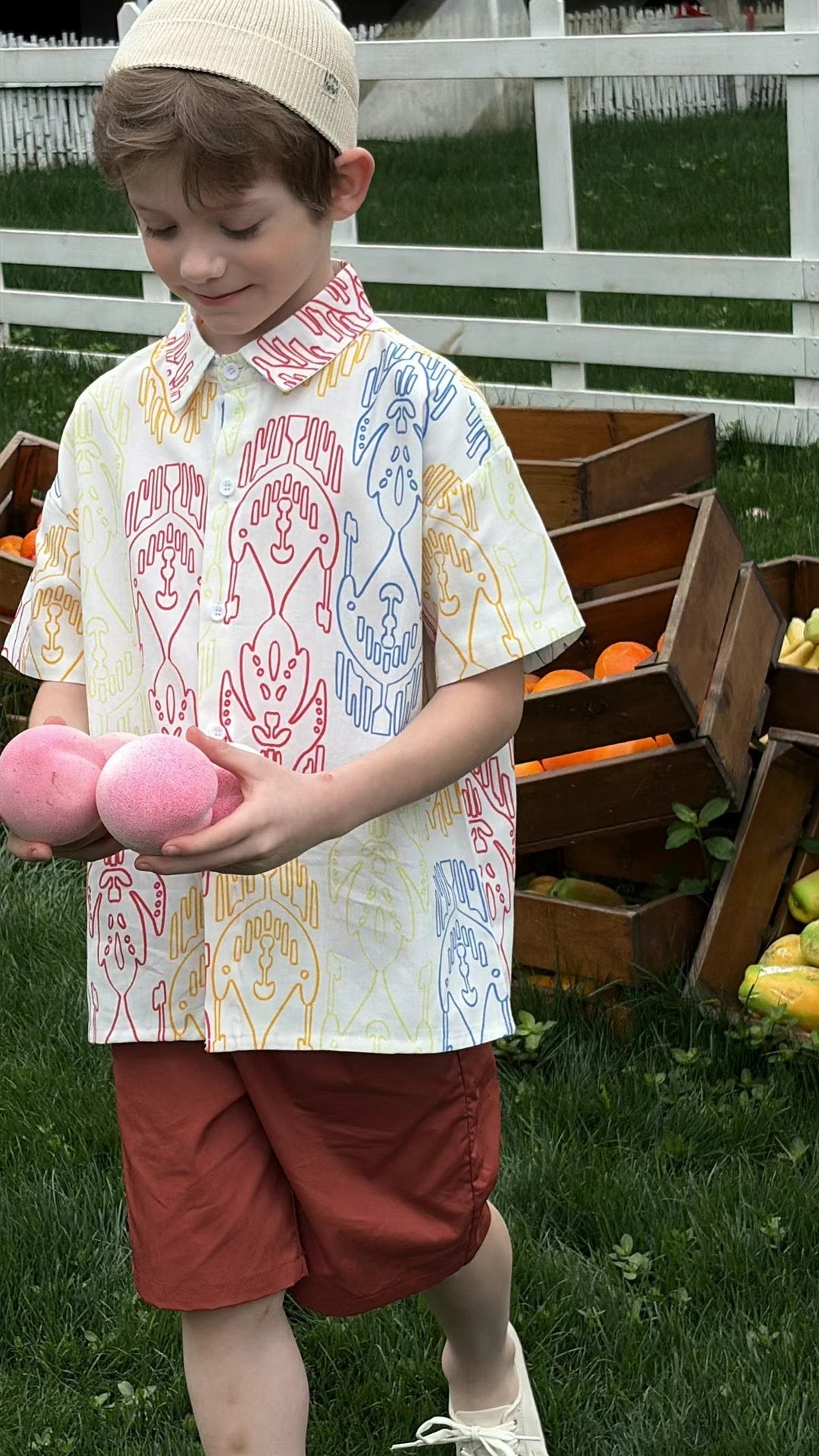 Boys’ Multicolor Ikat-Inspired Cotton Shirt – 100% Soft Cotton