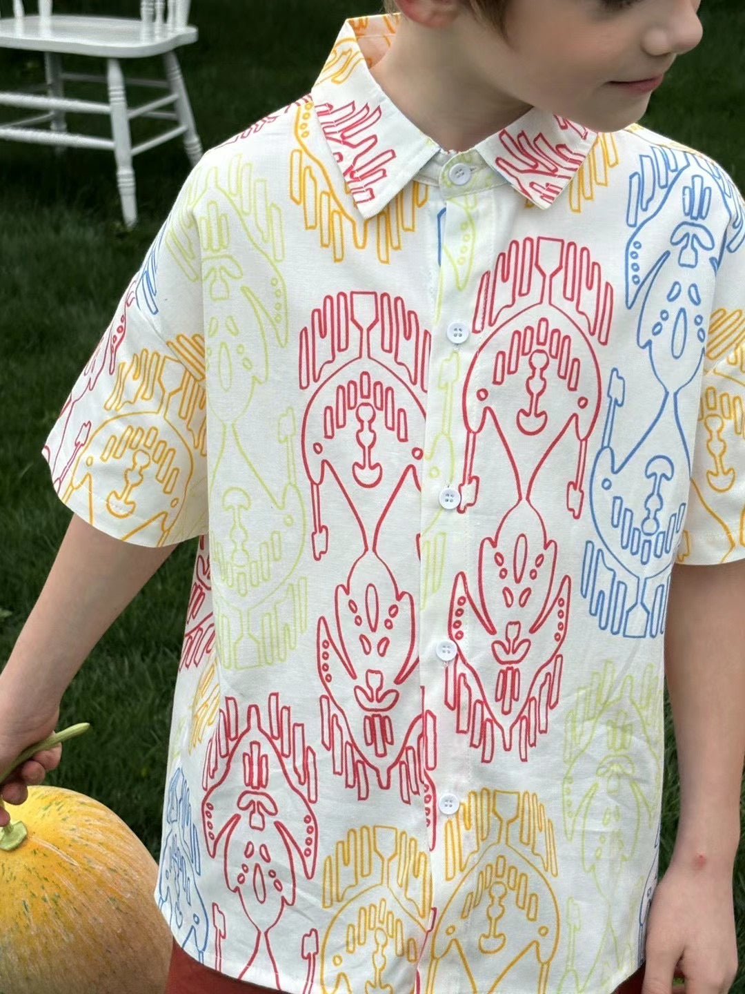 Boys’ Multicolor Ikat-Inspired Cotton Shirt – 100% Soft Cotton