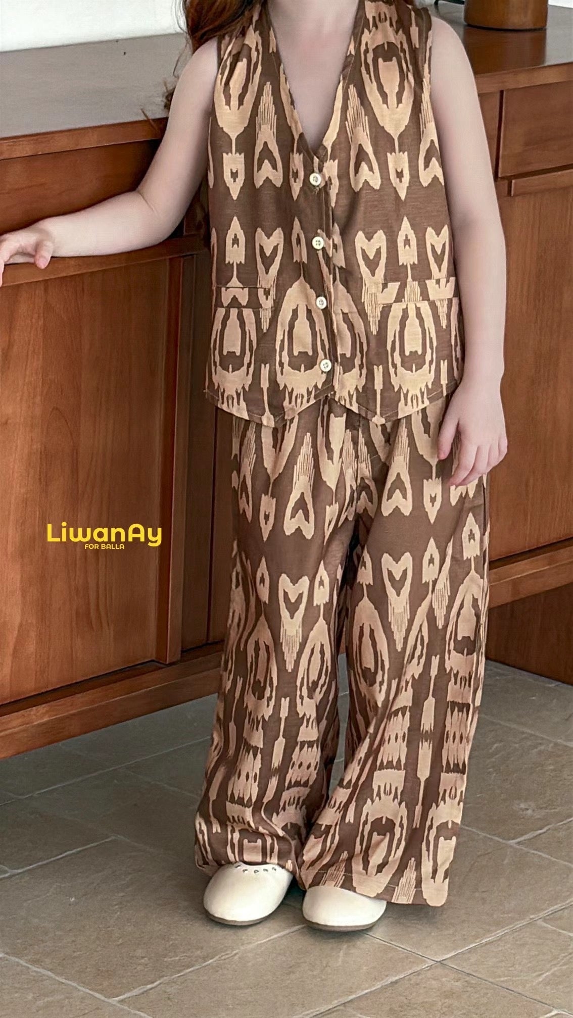 Kids Ikat 3-Piece Outfit Set β Cotton Lounge Set with Atlas Pattern