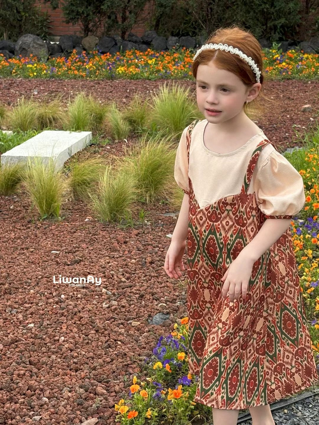 Summer Breeze Ethnic Ikat Layered Dress – Rust Red & Olive