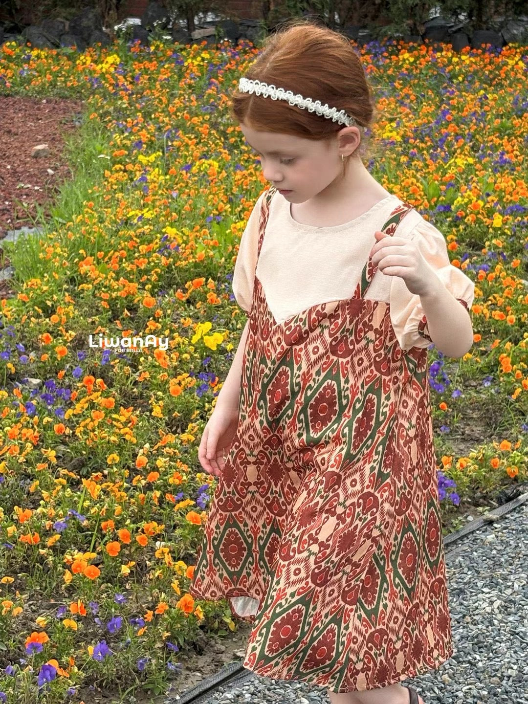 Summer Breeze Ethnic Ikat Layered Dress – Rust Red & Olive