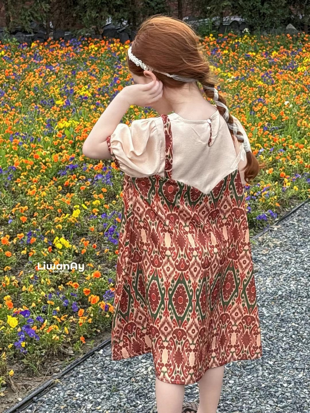 Summer Breeze Ethnic Ikat Layered Dress – Rust Red & Olive