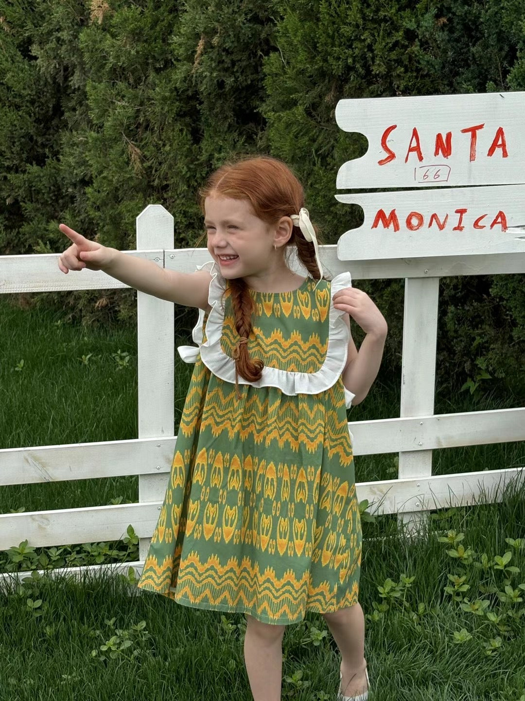 “Citrus Grove” Atlas Cotton Dress – Ruffle Shoulder | Summer Green Edition