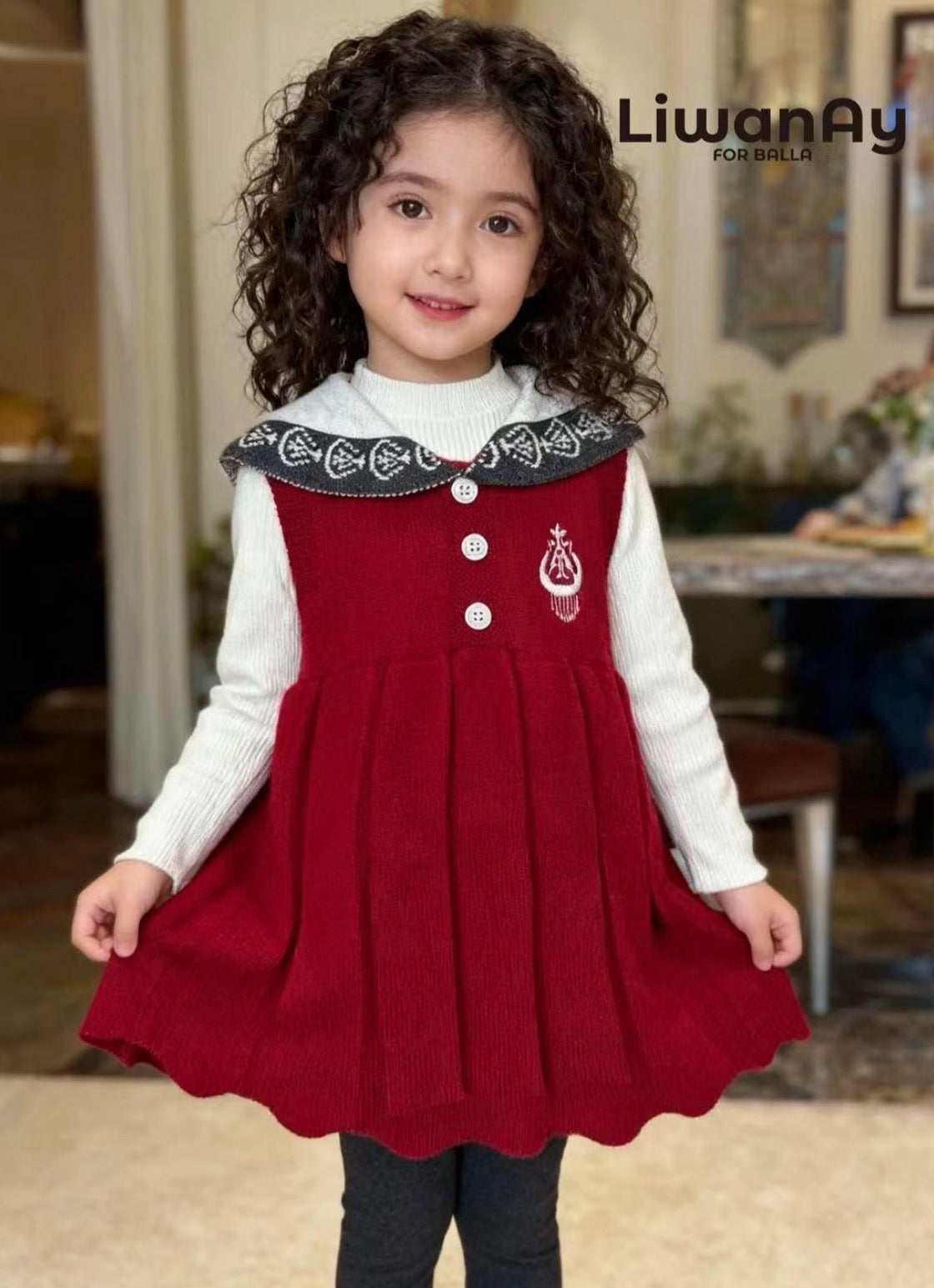 Red Knit Sailor-Collar Dress