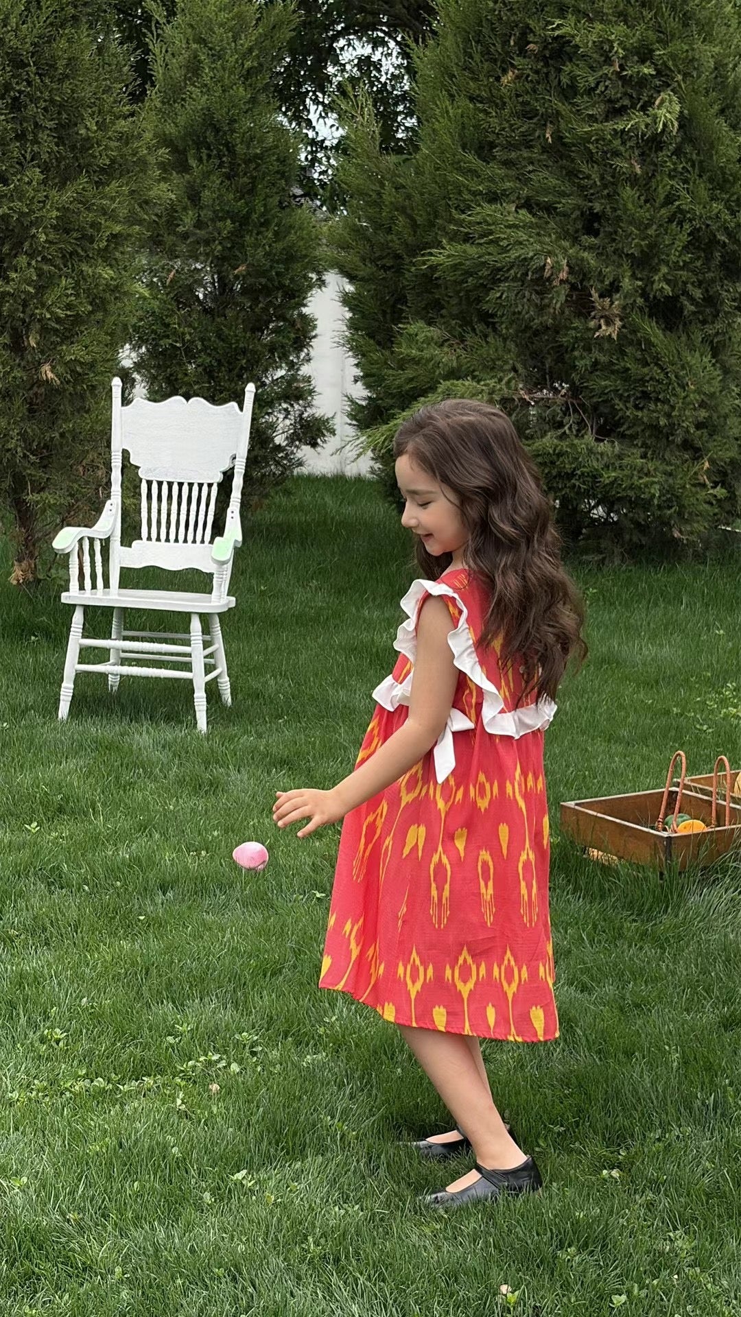 “Sunberry Bloom” Atlas Cotton Dress – Red & Gold | Ruffle Shoulder Summer Style