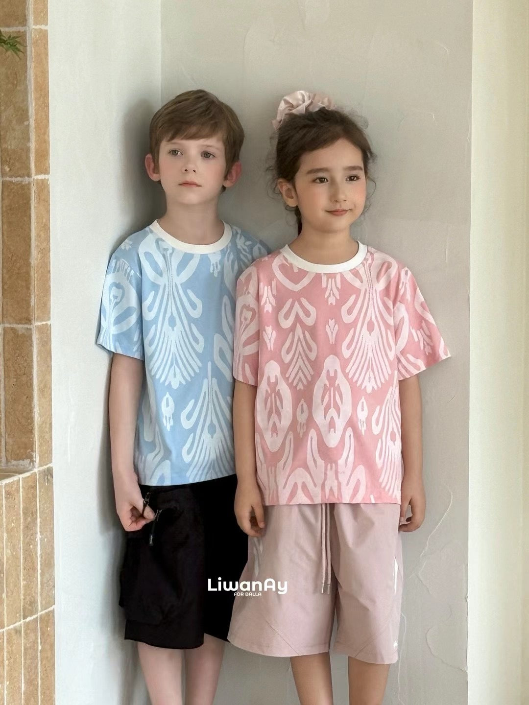 “Echo Ikat” Cotton T-Shirt – Atlas Pattern | Soft, Breathable, Gender-Neutral(Pink)