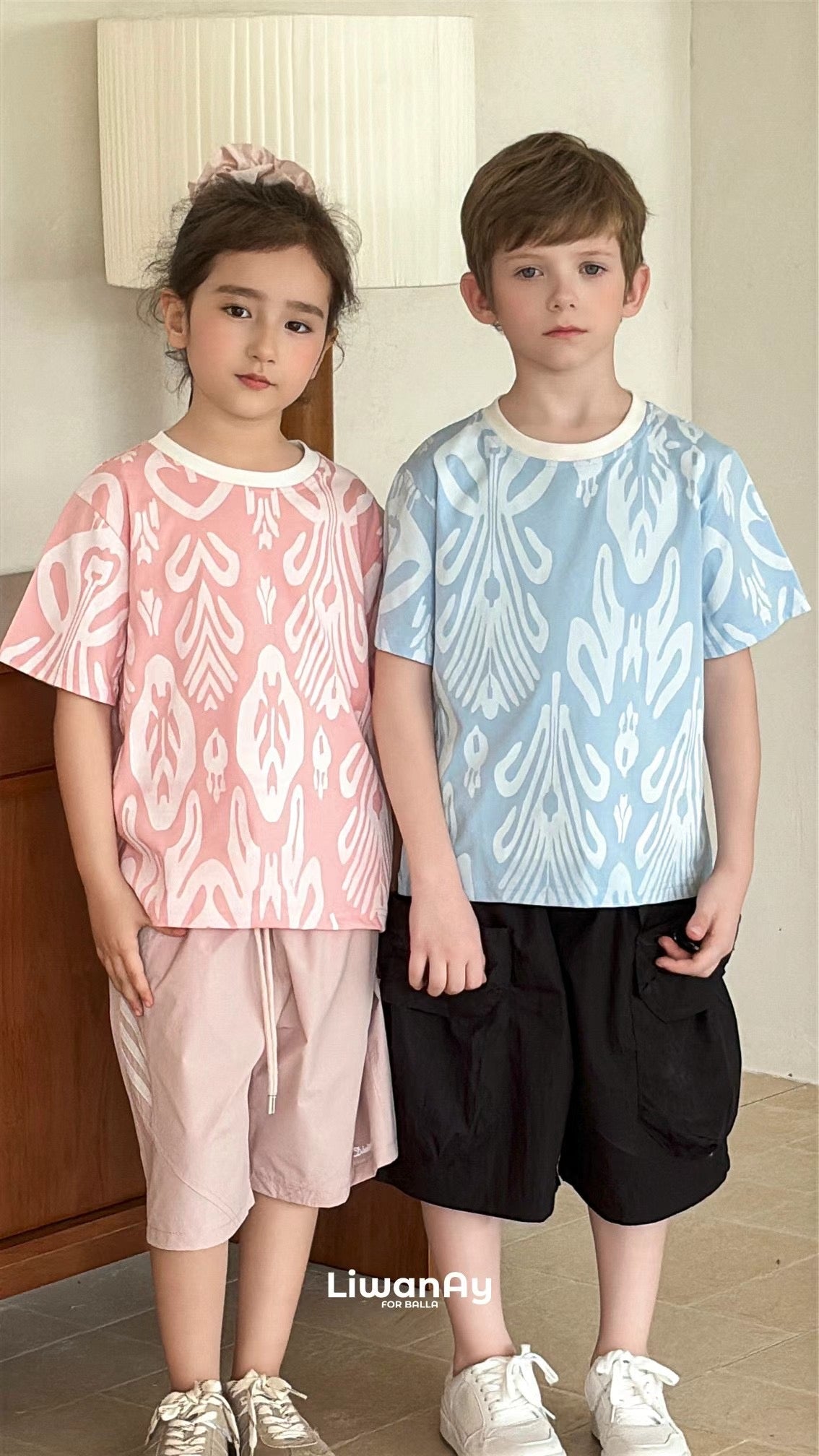 “Echo Ikat” Cotton T-Shirt – Atlas Pattern | Soft, Breathable, Gender-Neutral(Pink)
