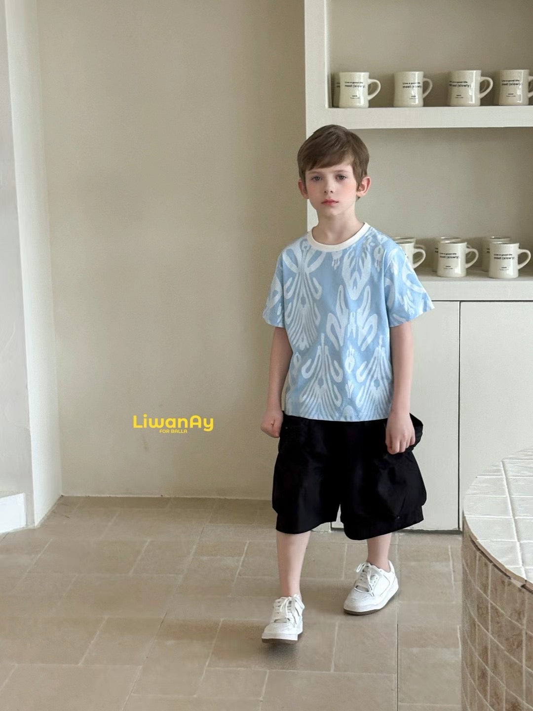 kids ikat cotton t-shirt atlas pattern summer breathable clothing