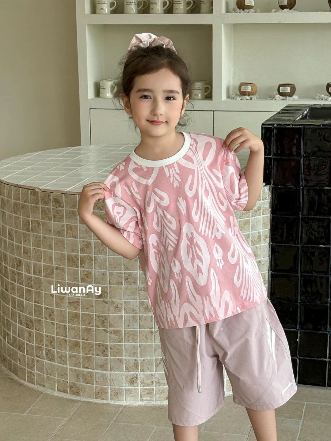 “Echo Ikat” Cotton T-Shirt – Atlas Pattern | Soft, Breathable, Gender-Neutral(Pink)