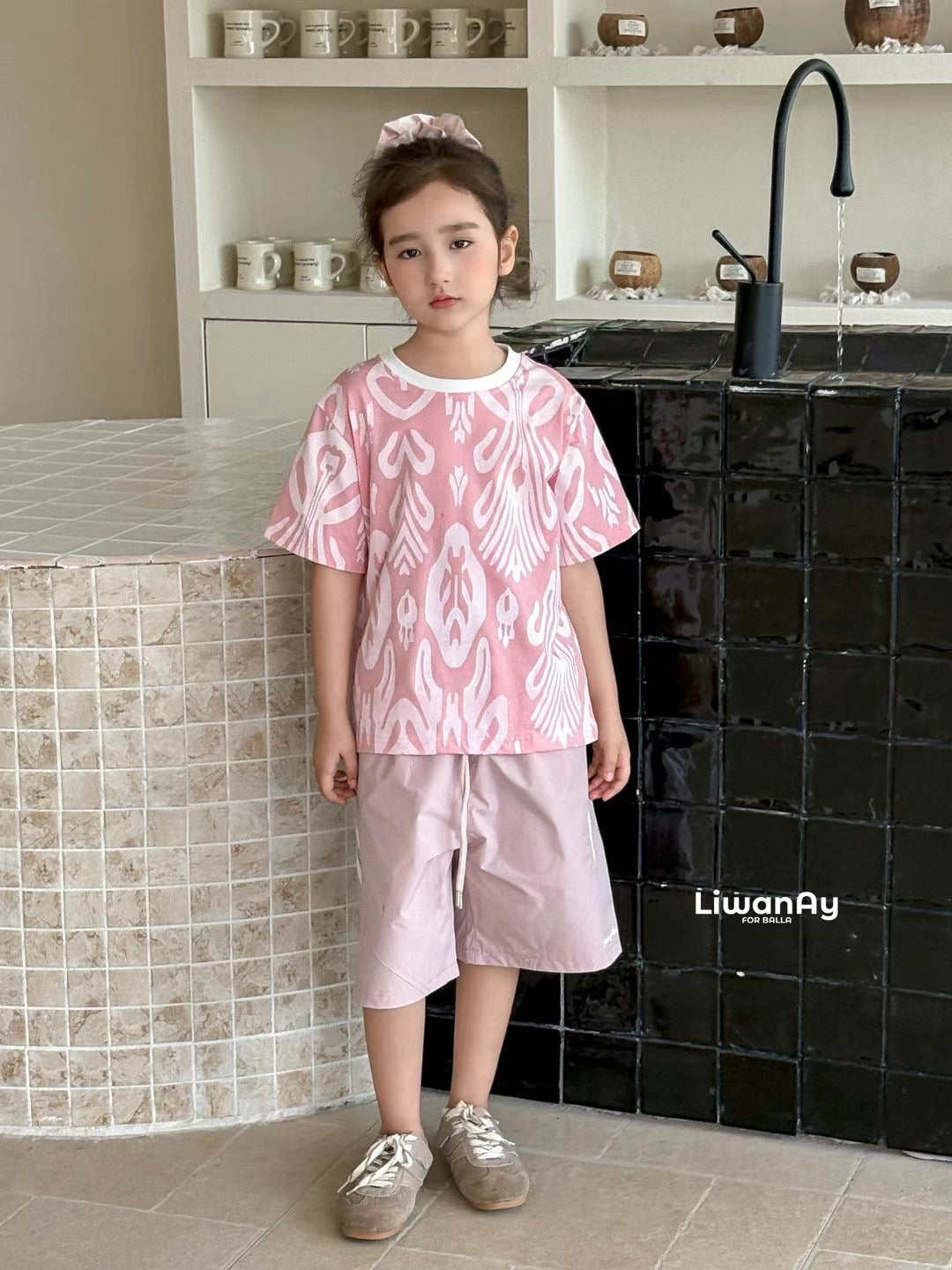 “Echo Ikat” Cotton T-Shirt – Atlas Pattern | Soft, Breathable, Gender-Neutral(Pink)