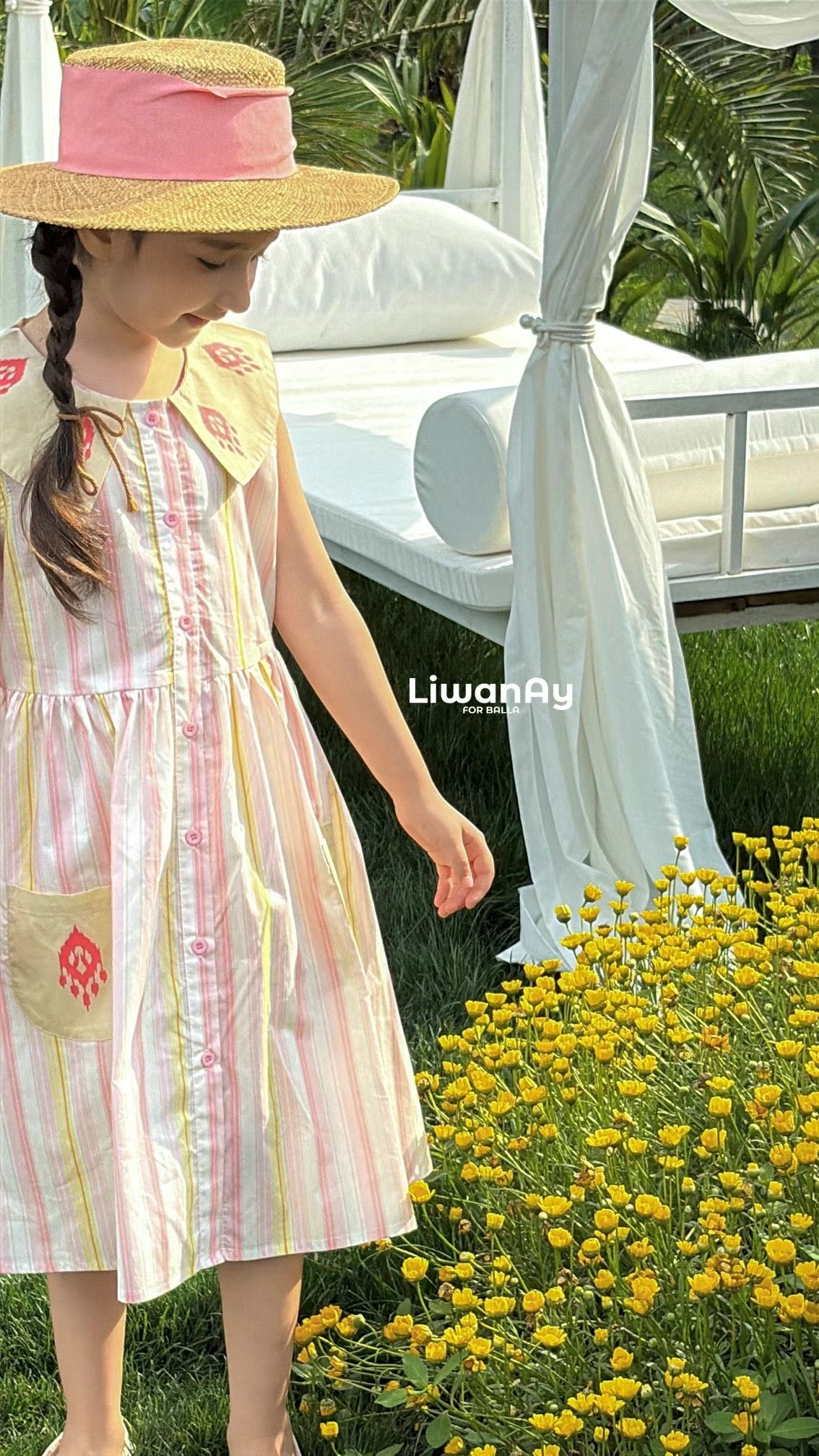 Striped Cotton Summer Dress with Ikat Collar