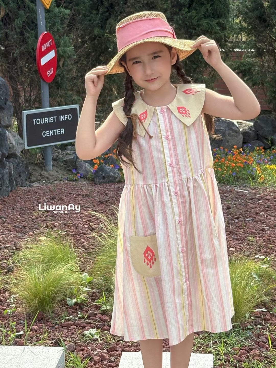 Striped Cotton Summer Dress with Ikat Collar