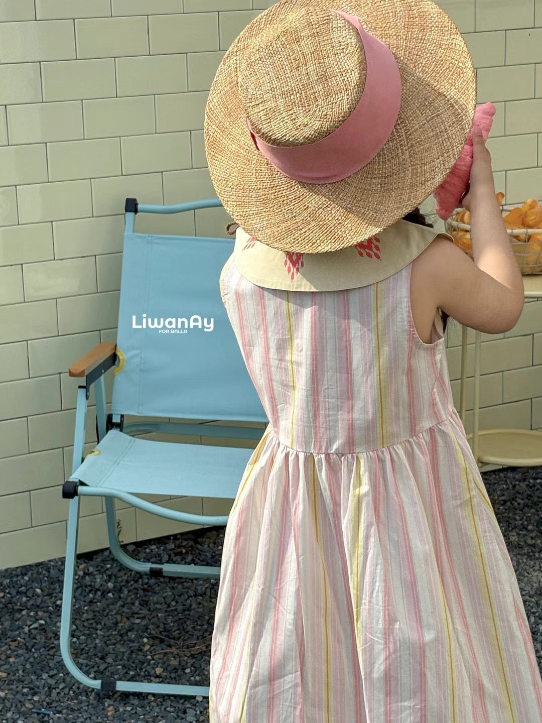 Striped Cotton Summer Dress with Ikat Collar