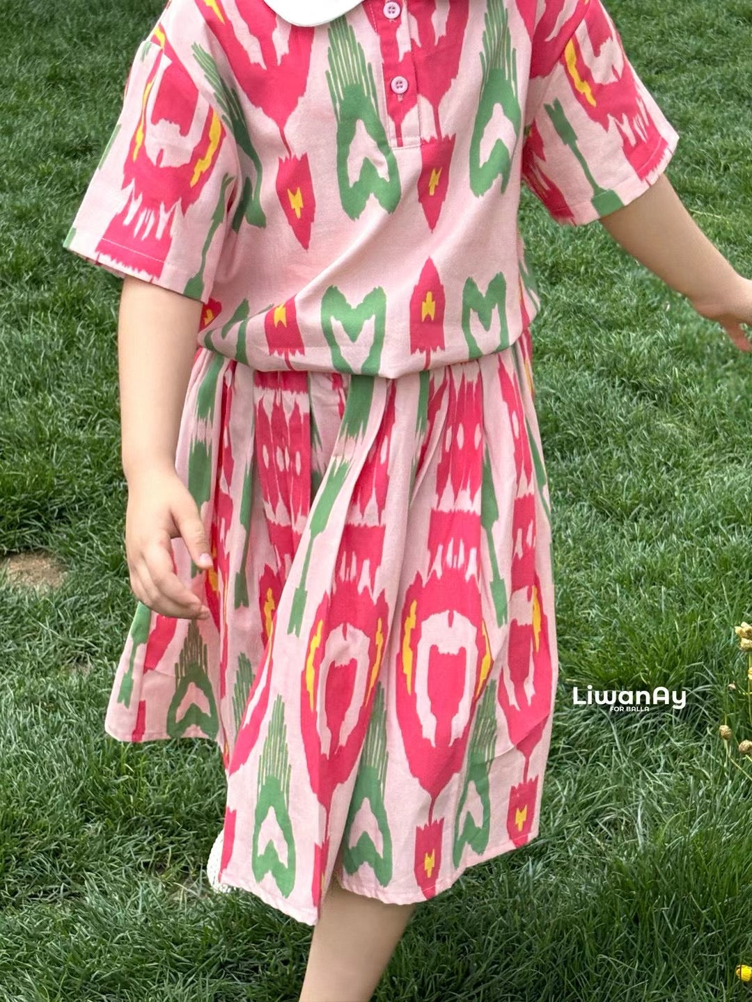 Pink Ikat Cotton 2-Piece Set β Top & Skirt Combo