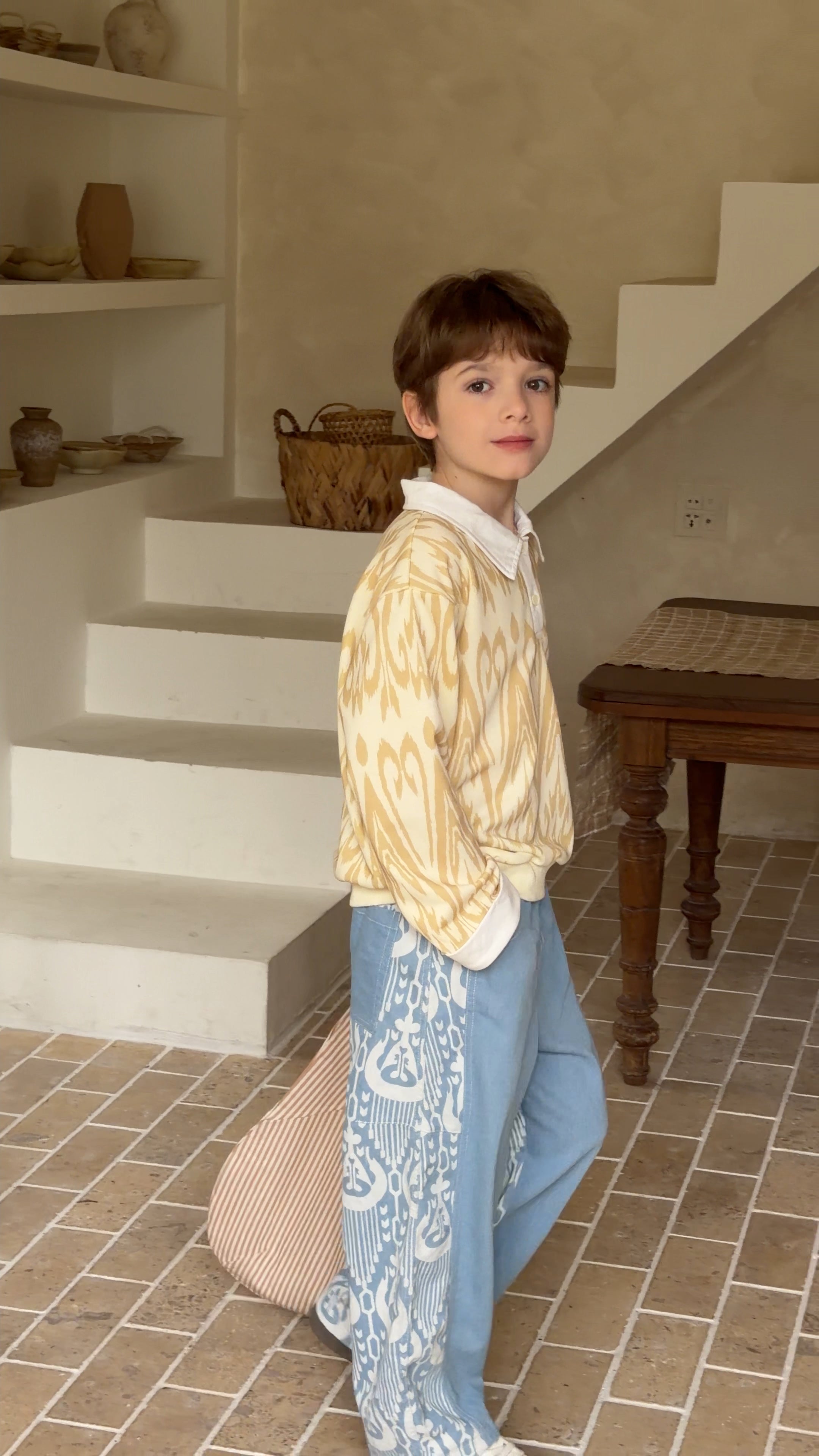 Kids Cotton Ikat Shirt – Unisex Boys & Girls Spring Summer Top