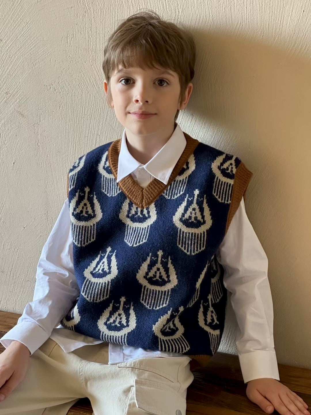 Unisex Navy Ikat Knit Vest