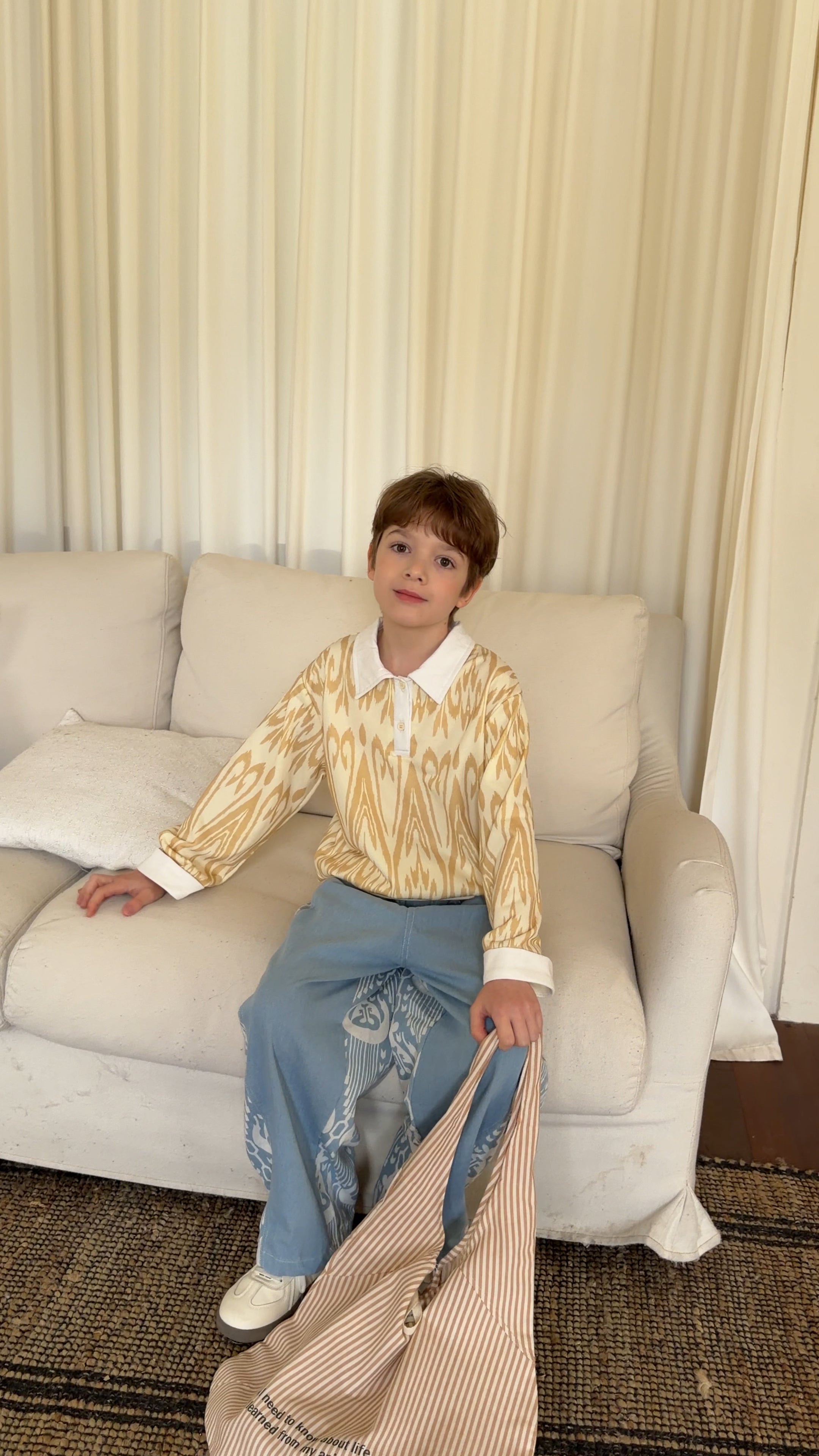 Kids Cotton Ikat Shirt – Unisex Boys & Girls Spring Summer Top