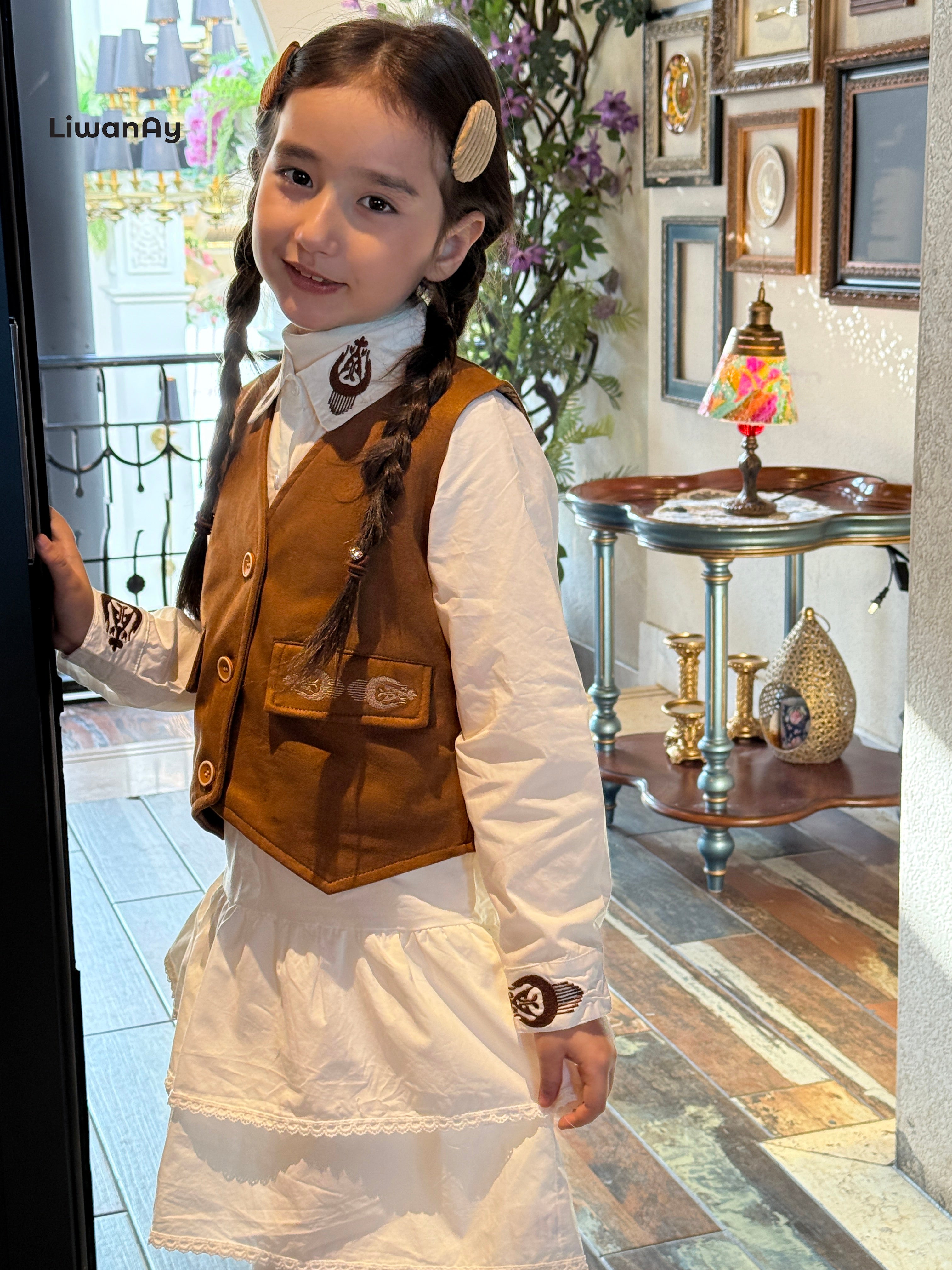 Vintage Suede-Inspired Vest with Atlas Embroidery