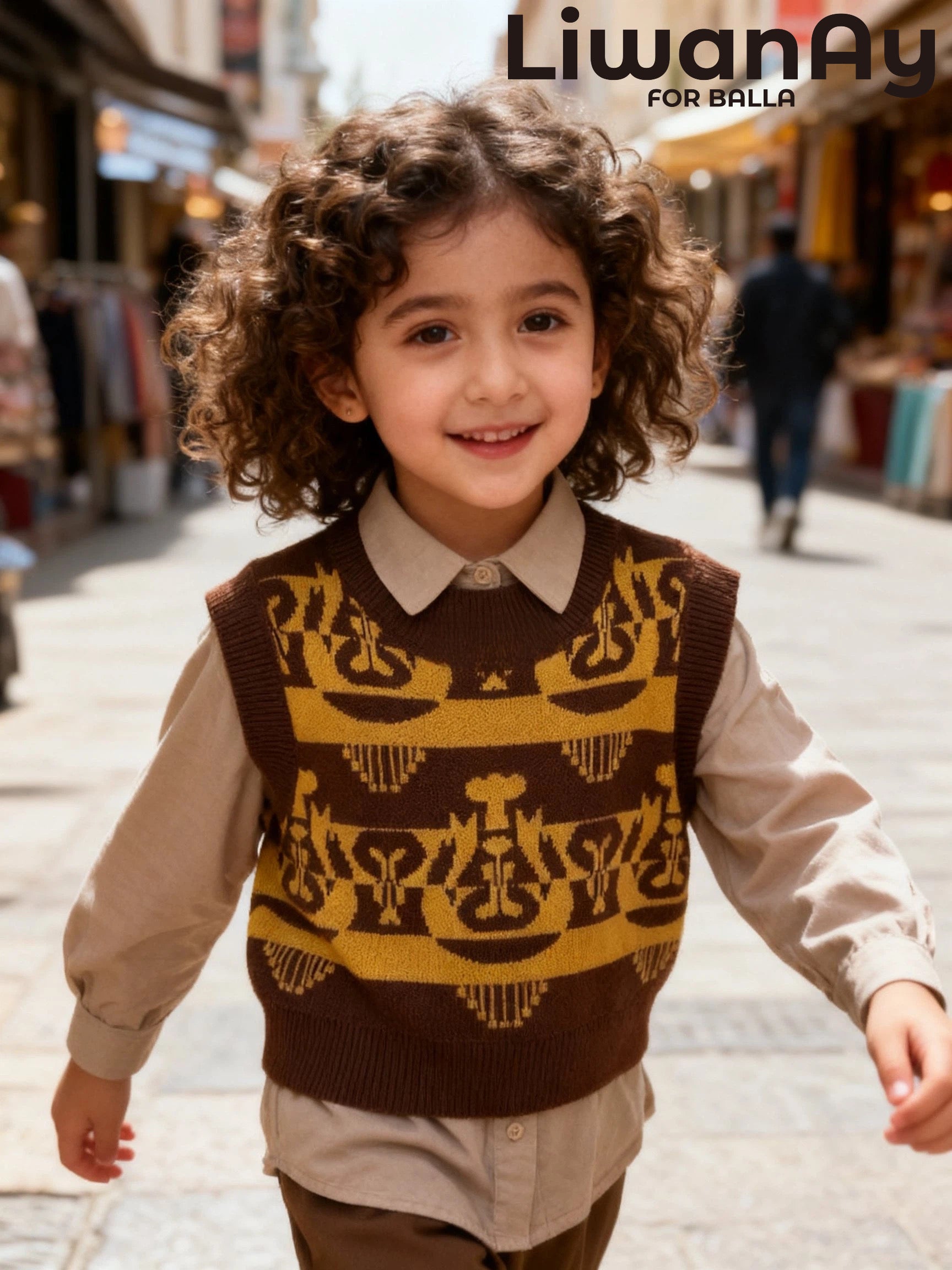 Atlas Knit Vest – Cultural Pattern Sweater Vest for Kids (Matching with Mom)