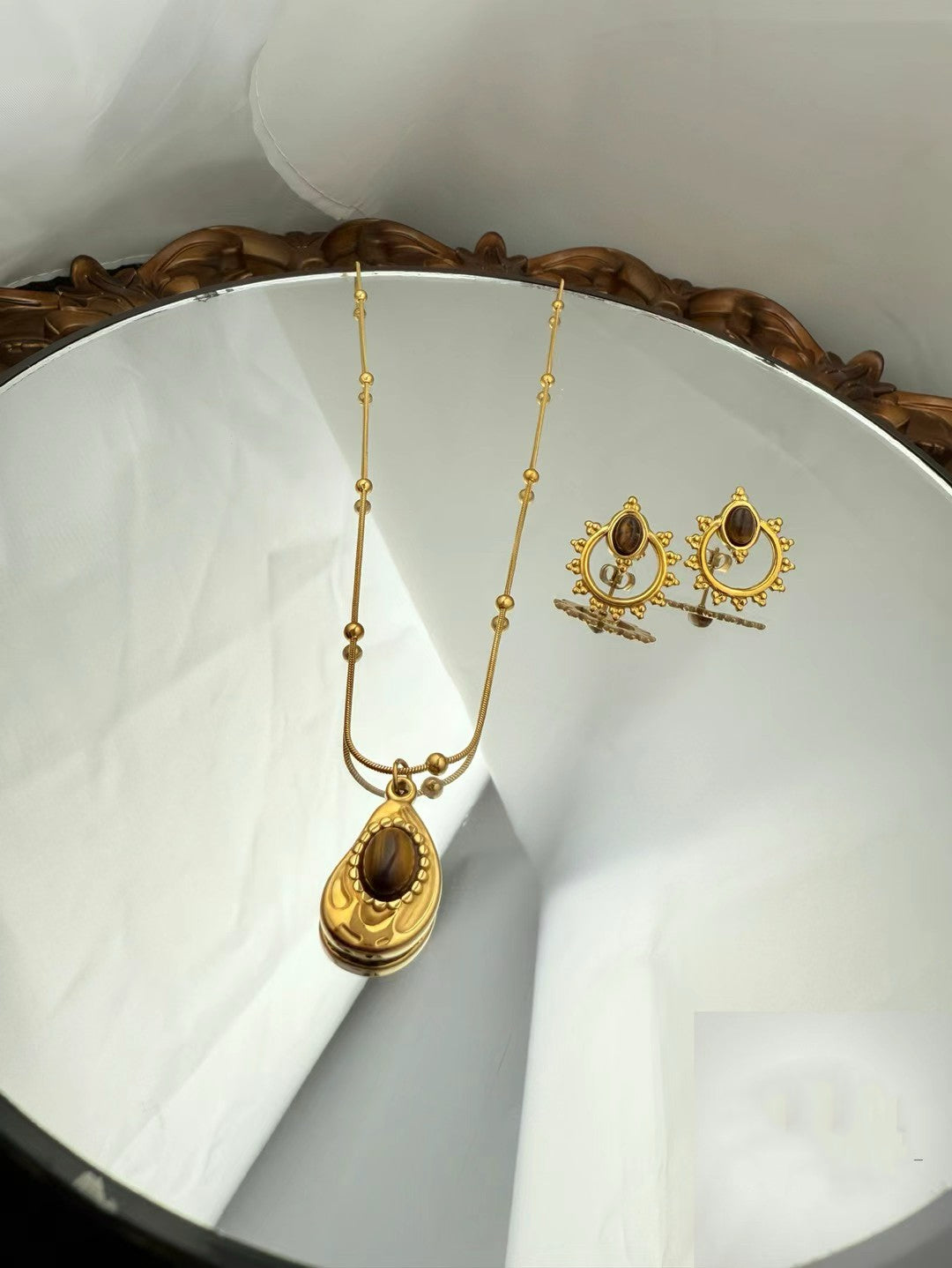 Gold Color Stainless Steel Fringe Necklace – Statement Beaded Design(40)