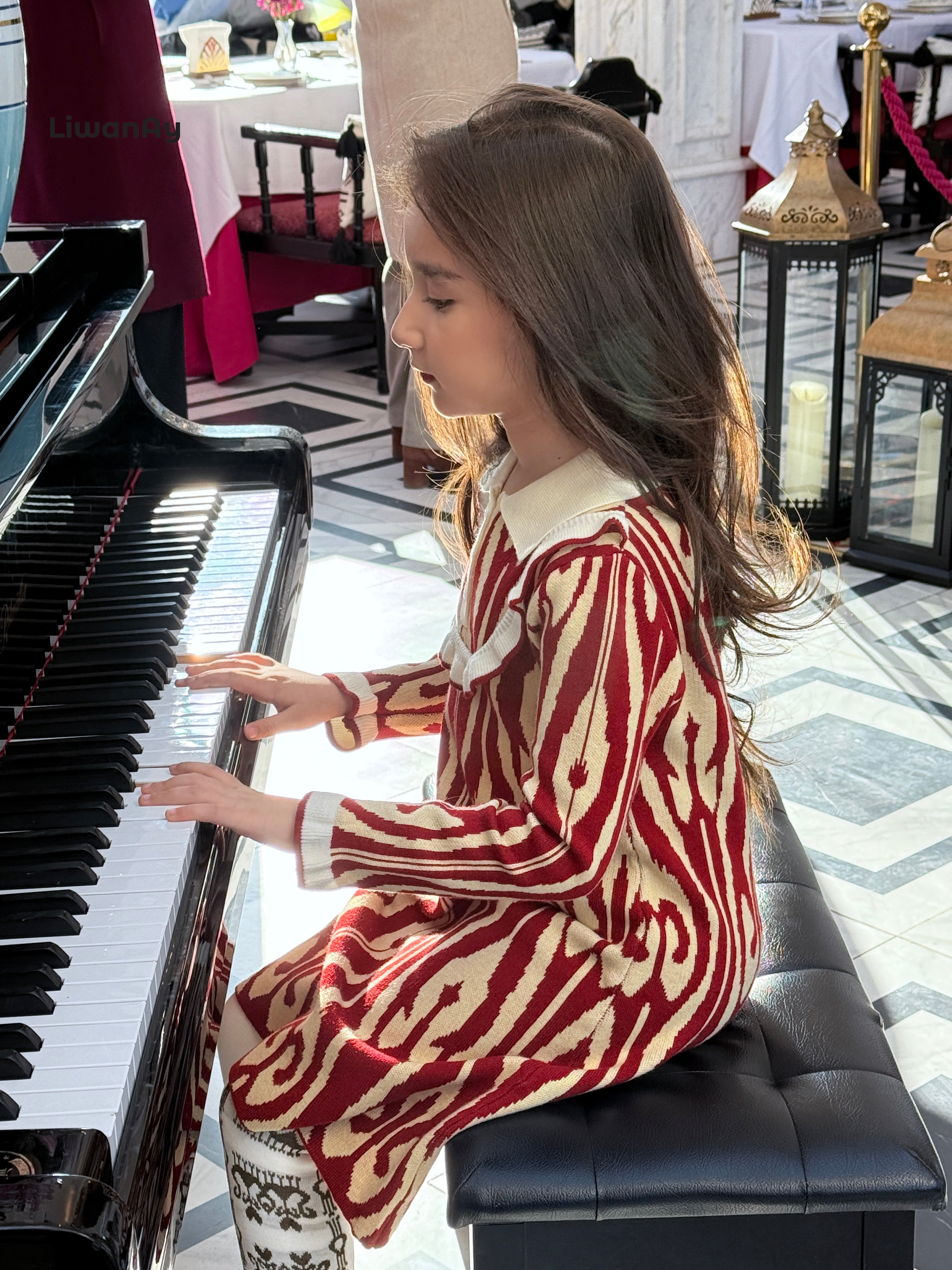 Atlas Knit Long-Sleeve Dress with Peter Pan Collar