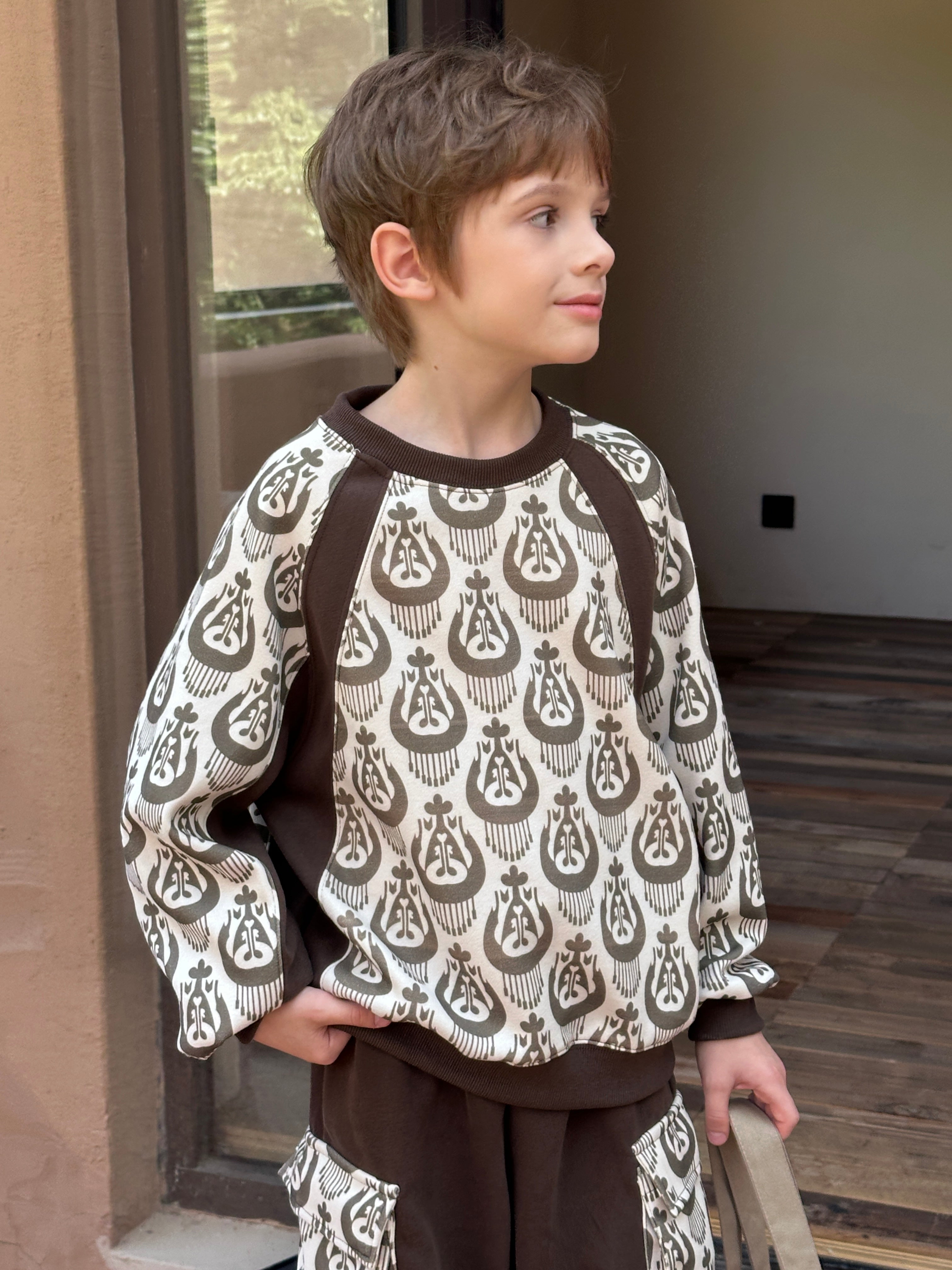 Black Atlas/Ikat Sweatshirt Set