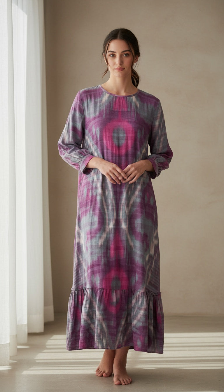 Hand-Dyed Magenta Maxi Dress –  (Fits ≤75 kg)