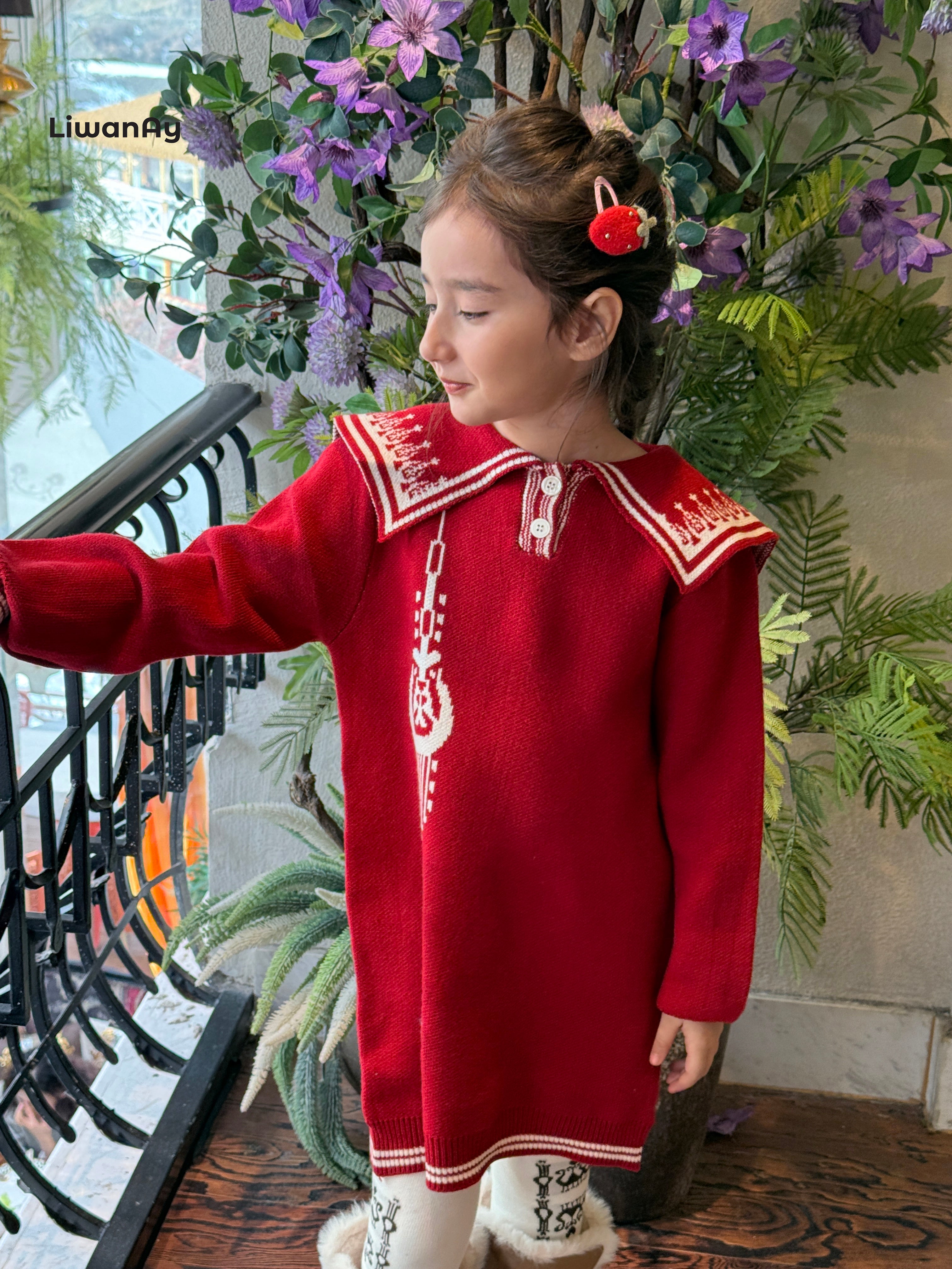 Atlas Knit Dress – Red Cultural Sweater Dress for Girls