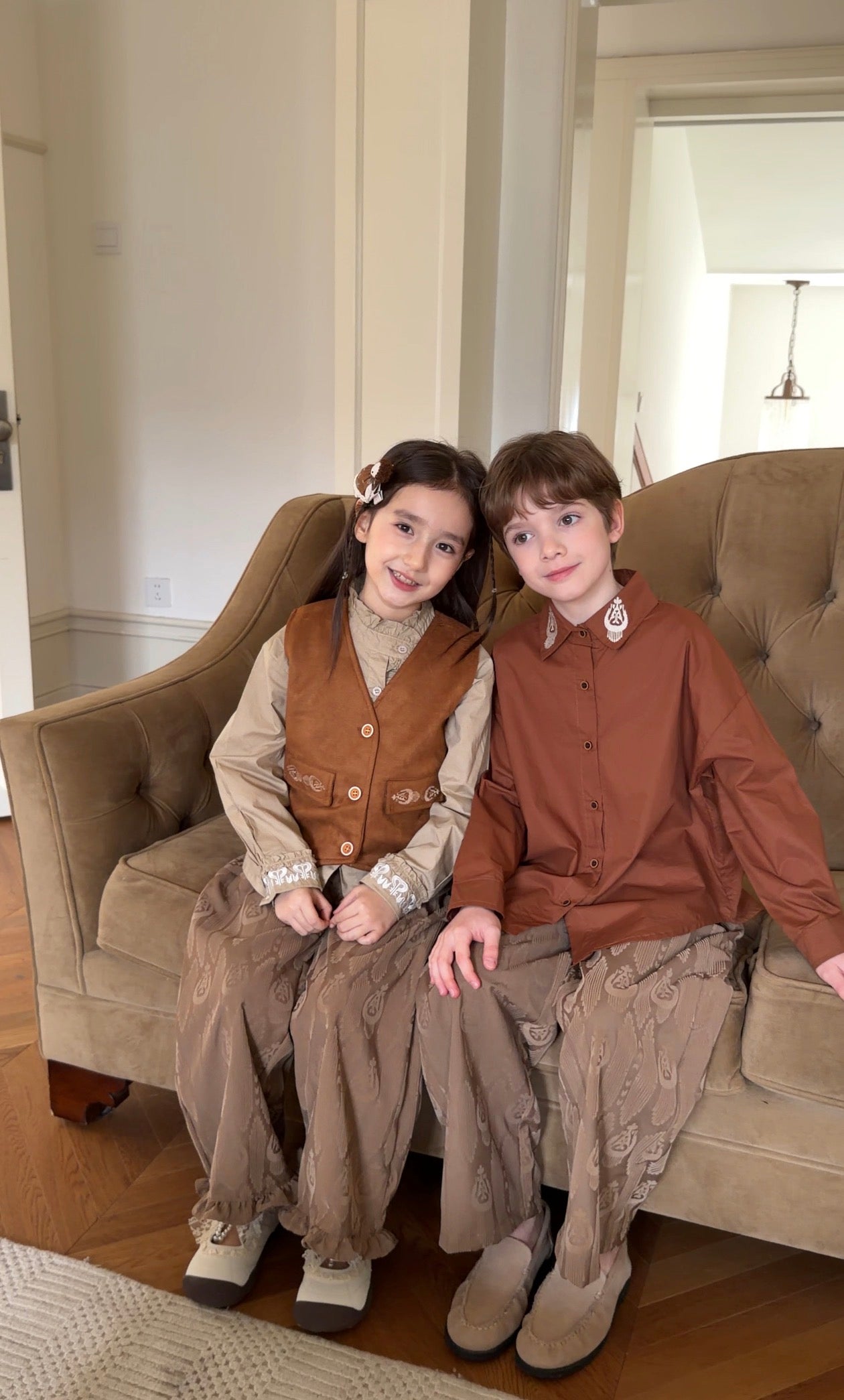 High-Neck Embroidered Cuff Blouse