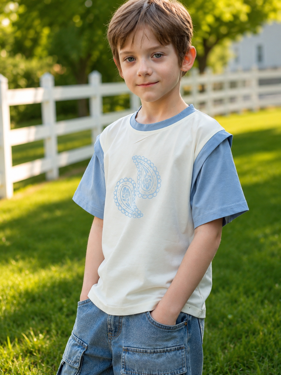 “Almond Blessing” Boys’ T-Shirt – Uyghur Badam Motif | Soft Cotton Blend