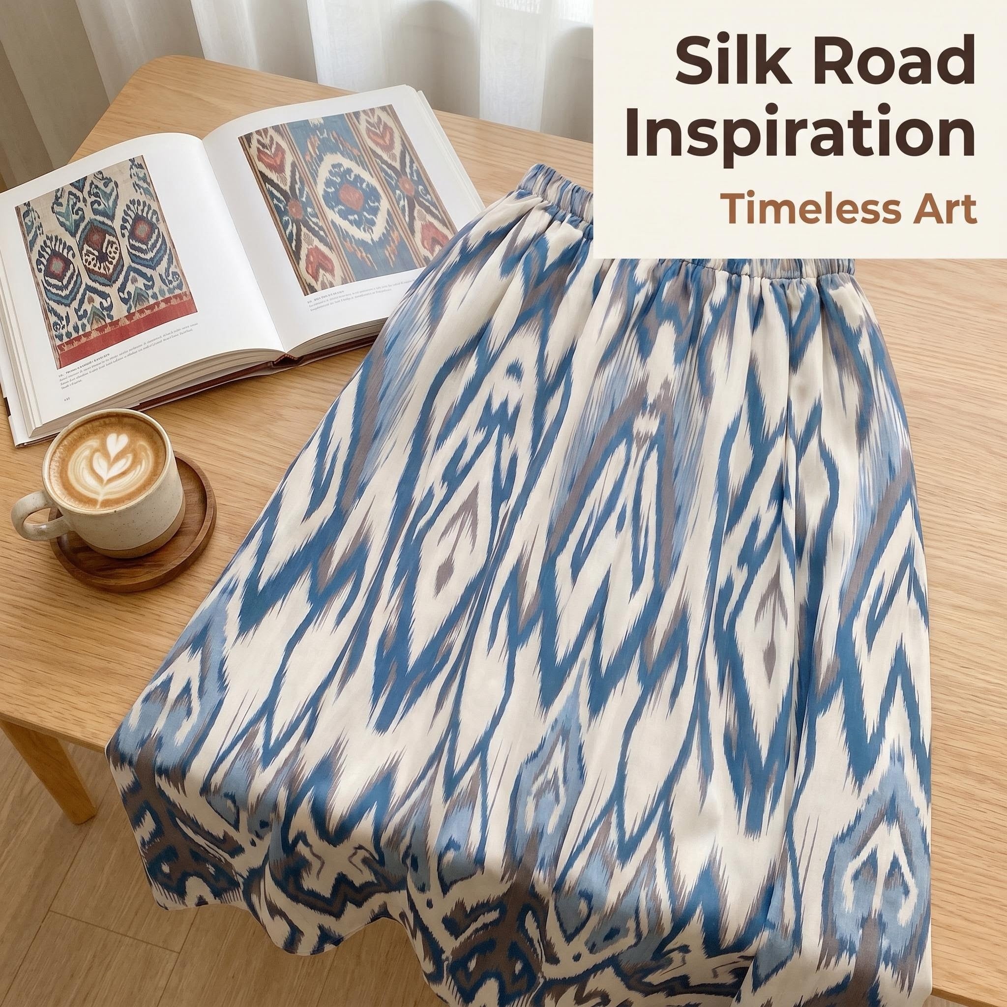 Coastal Ikat Linen Maxi Skirt – 100% Linen Heritage A-Line Skirt (One Size)