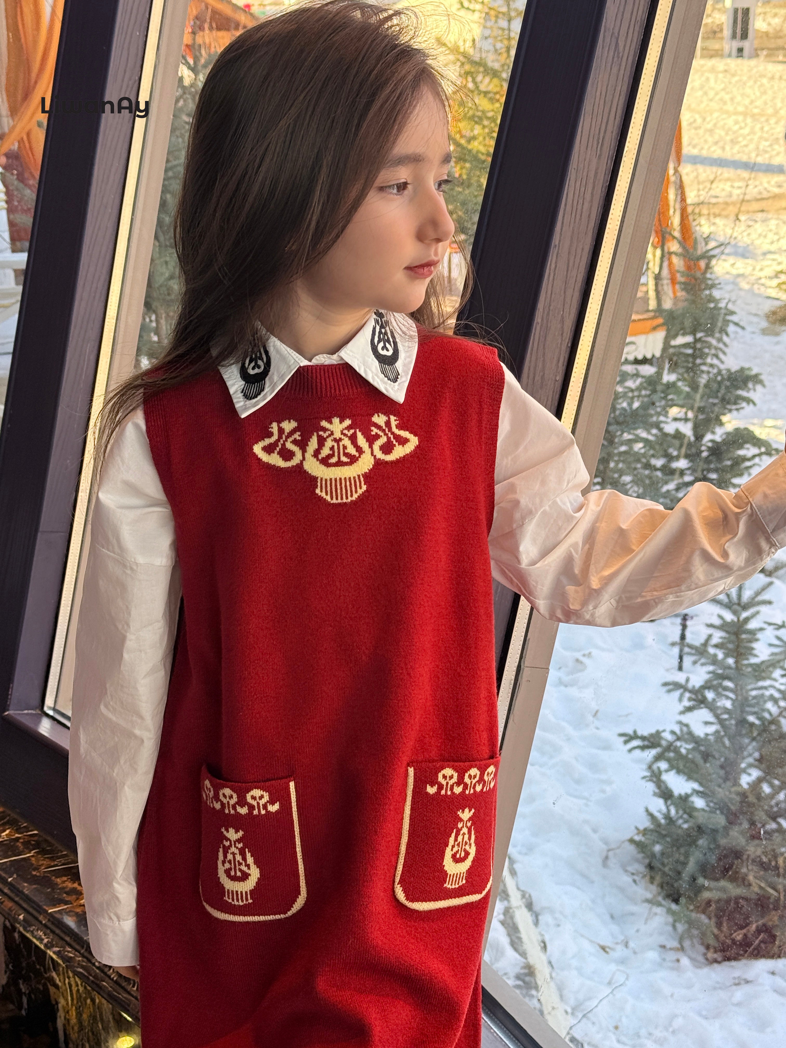 Atlas Knit Dress – Cultural Pattern RED