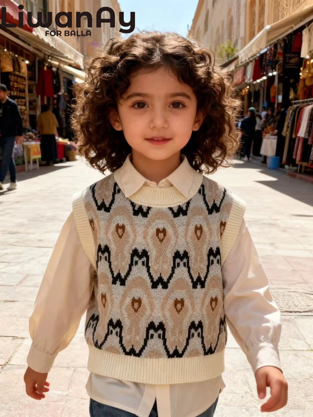 Atlas Knit Vest – Kids Ikat Pattern Sweater (Matching with Mom)